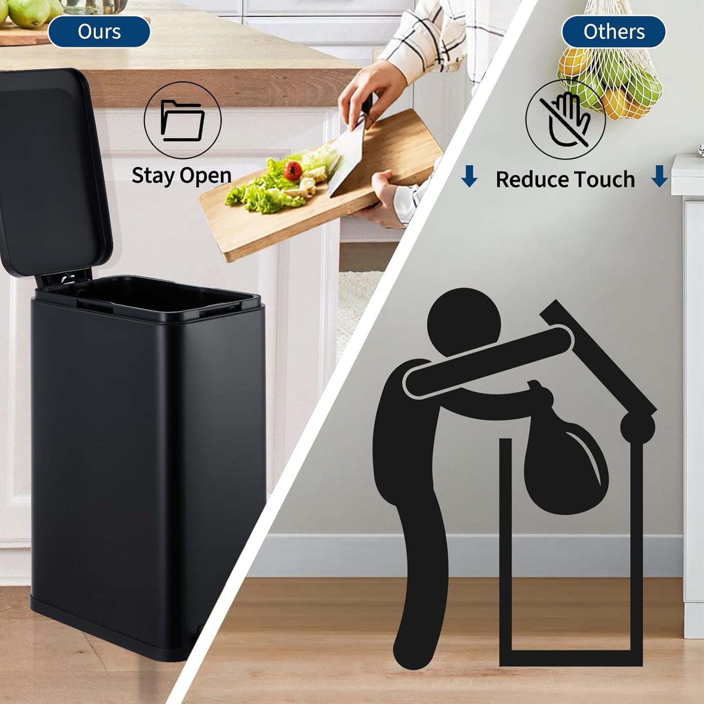 Garvee 13 Gallon Kitchen Trash Can, Stainless Steel Step Garbage Bin with Soft-Close Lid &