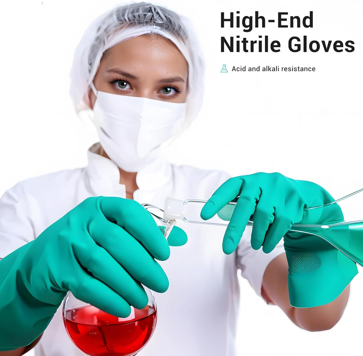 ThxToms Chemical Resistant Nitrile Gloves, Resist Household Acid, Alkali, Solvent and Oil, Latex