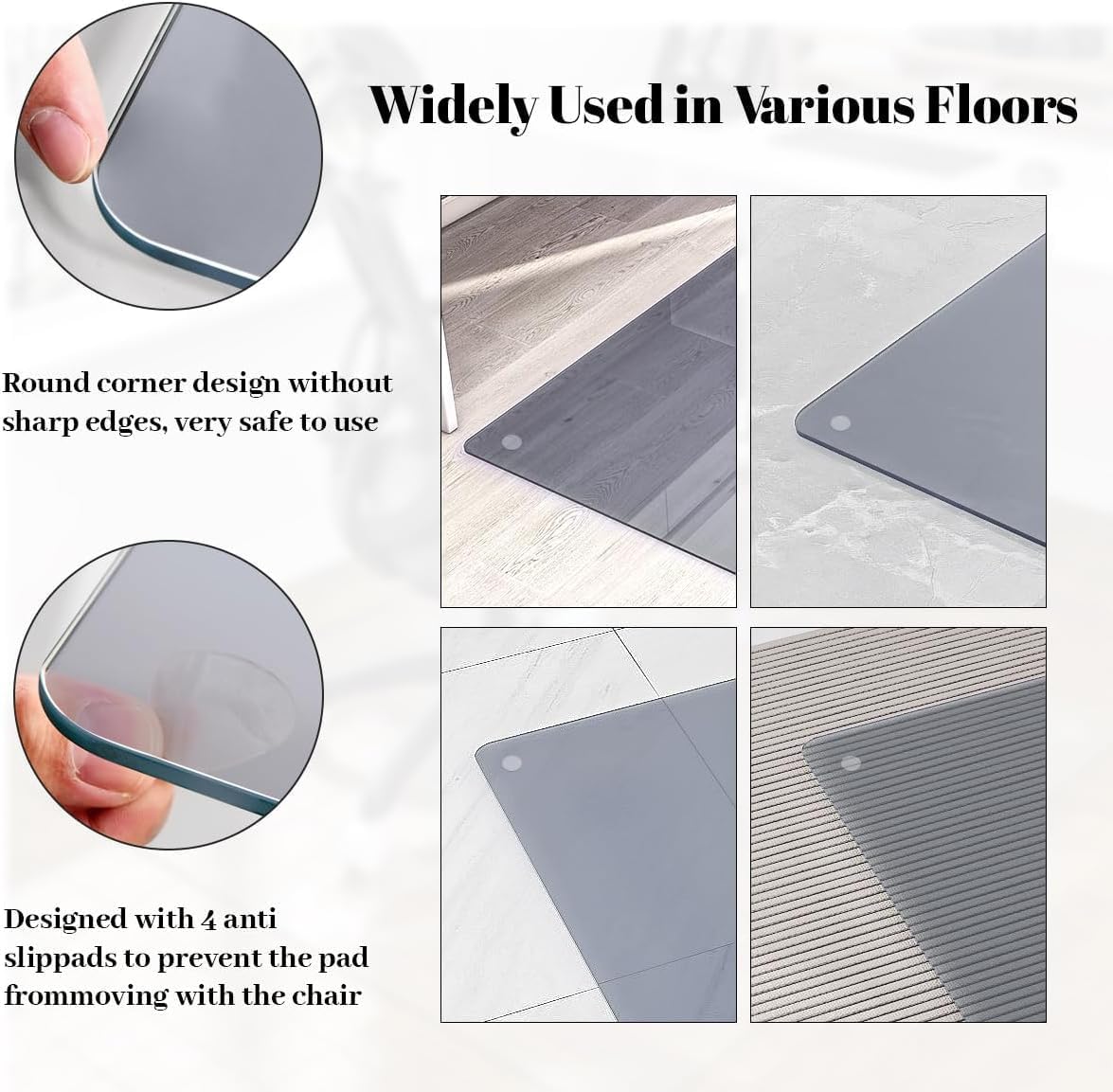 [Tempered Glass] 46" x 55" Glass Chair Mat, Heavy Duty Hard Tempered Glass Mat with Round Corner