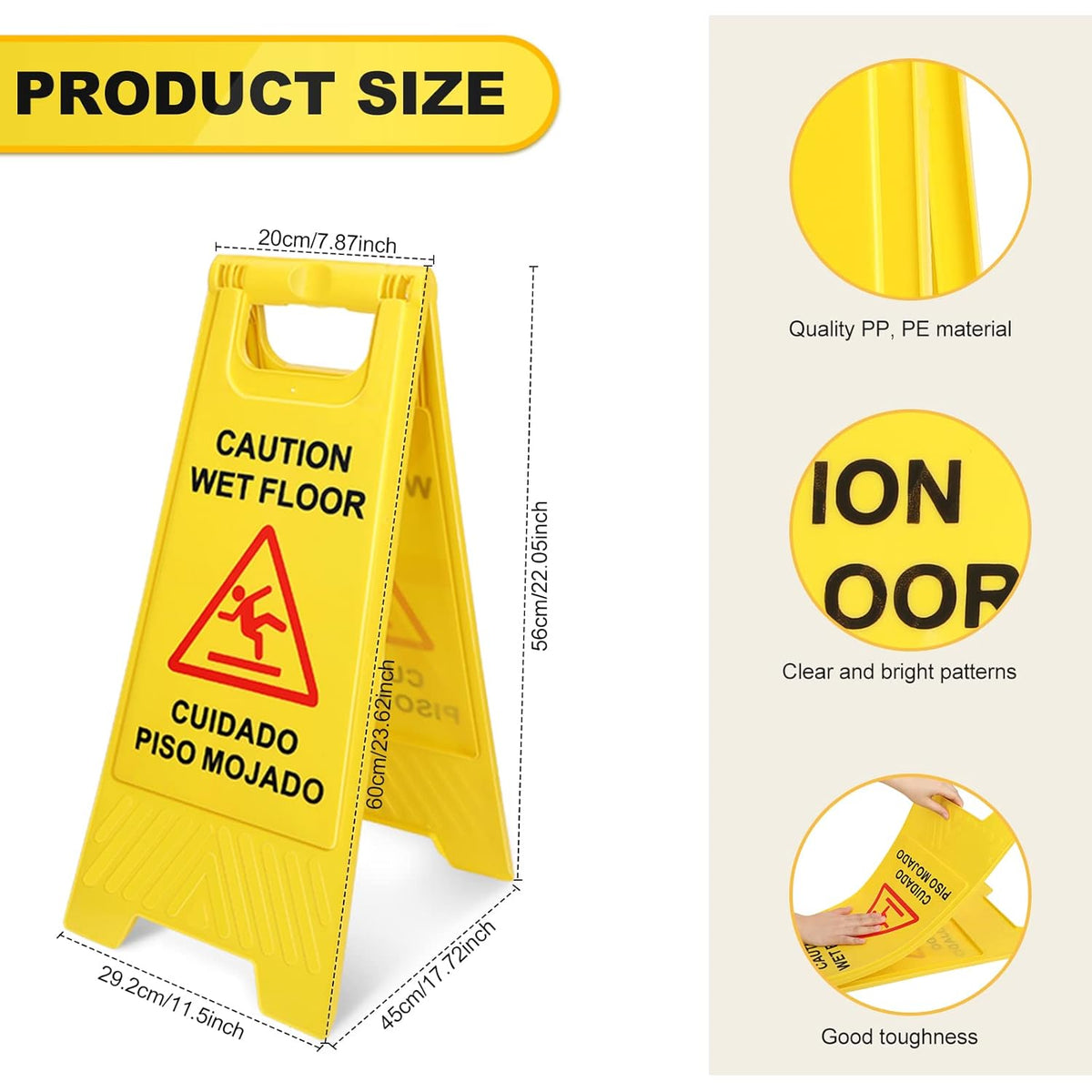 Macarrie 12 Pack Caution Wet Floor Sign Wet Floor Double Sided Cuidado Piso Mojado Foldable