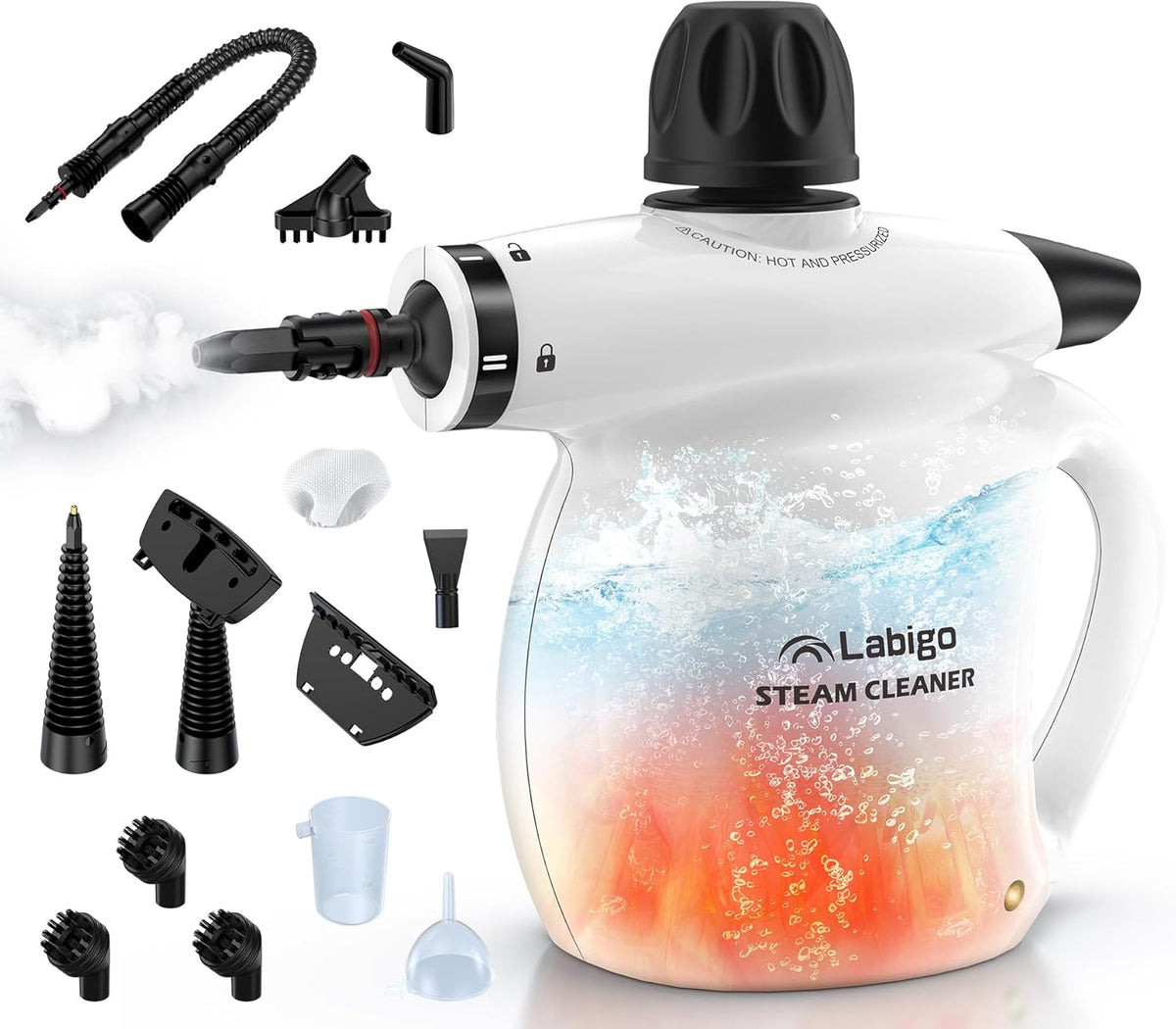 LABIGO Steam Cleaner, Pressurized Handheld 13pcs Multi-Purpose Natural Deep Cleaning Steamer