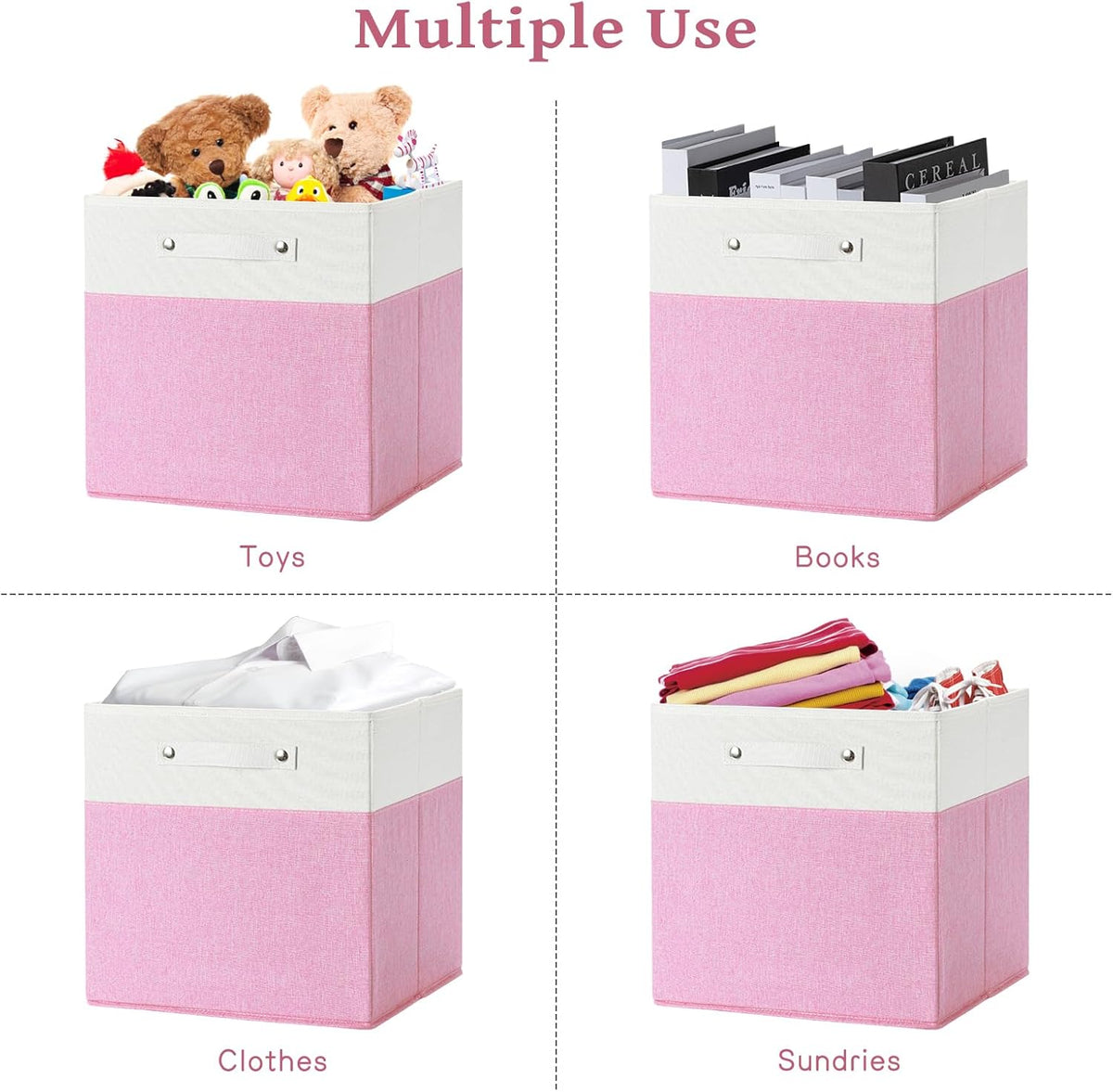 13 x 13 Inch Fine Linen Storage Bins with Handles，Fabric Cube Boxs，Collapsible Basket Organizers