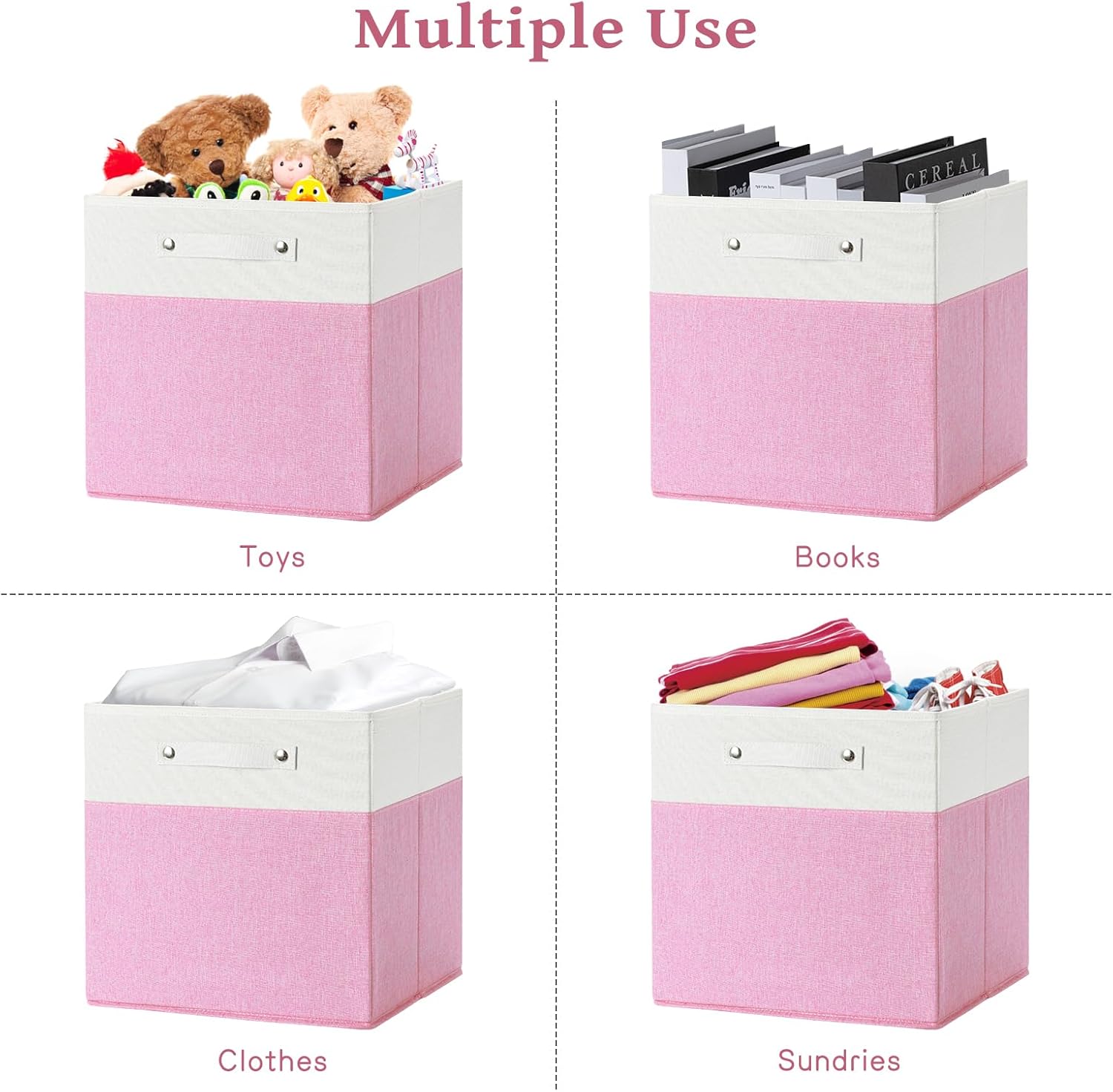 13 x 13 Inch Fine Linen Storage Bins with Handles，Fabric Cube Boxs，Collapsible Basket Organizers