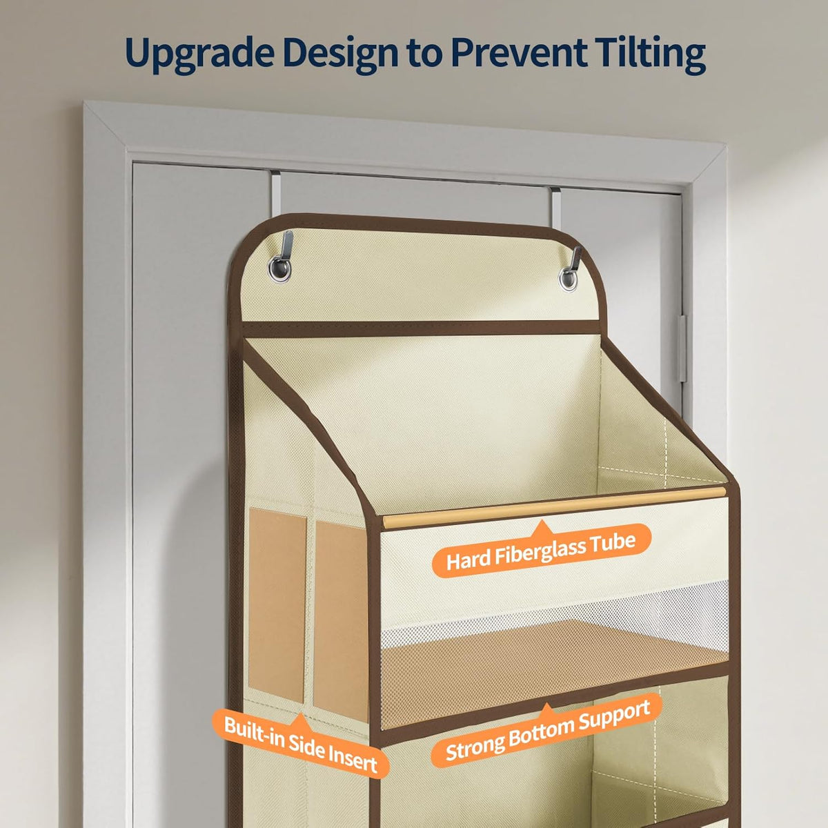 Yecaye Over The Door Organizer Storage, 5-Tier Heavy Duty Door Organizers Hanging with 10 Side Mesh