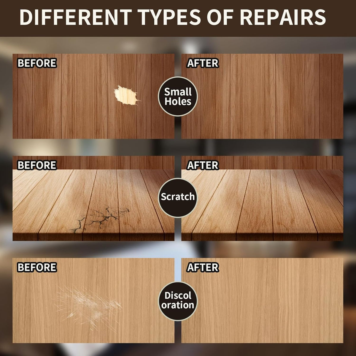 Wood Repair Kit, Wood Scratch Repair, 13Pcs Wood Filler Scratch Repair Kit for Wooden Furniture