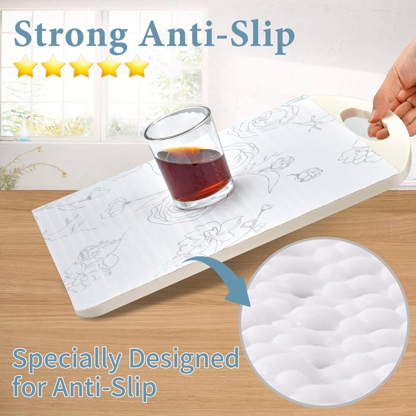 Shelf Liners for Kitchen Cabinets 17in x 30FT Non Adhesive Drawer Liner Sliver Floral Thickened