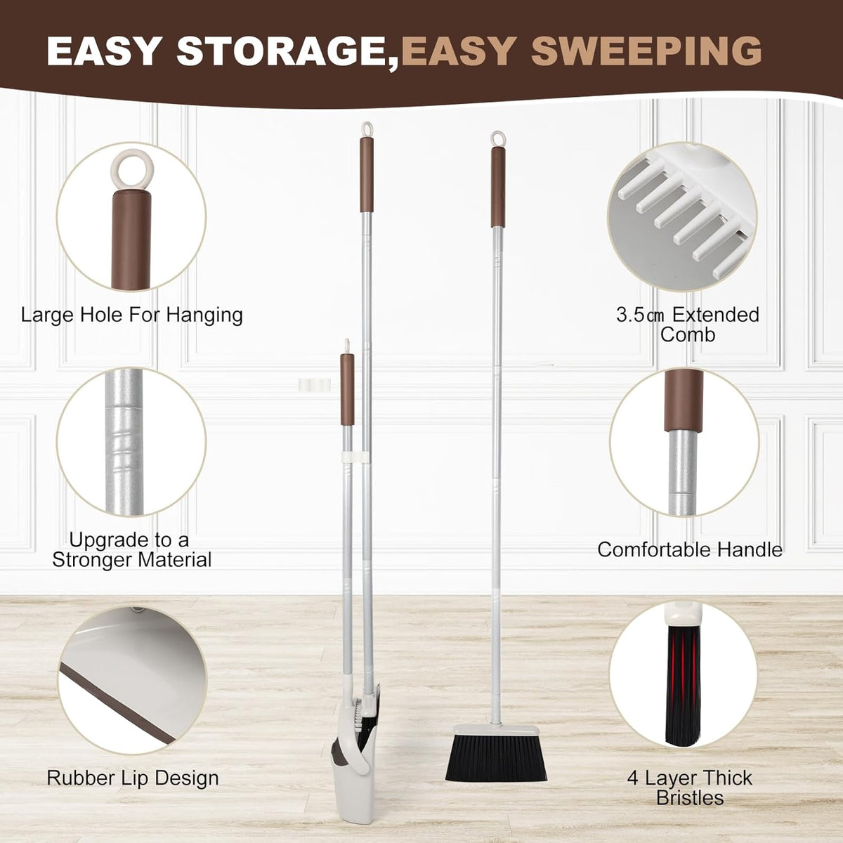 54" Long Handled Broom and Dustpan Set - Perfect Dust Pan and Brush Combo for Efficient Cleaning