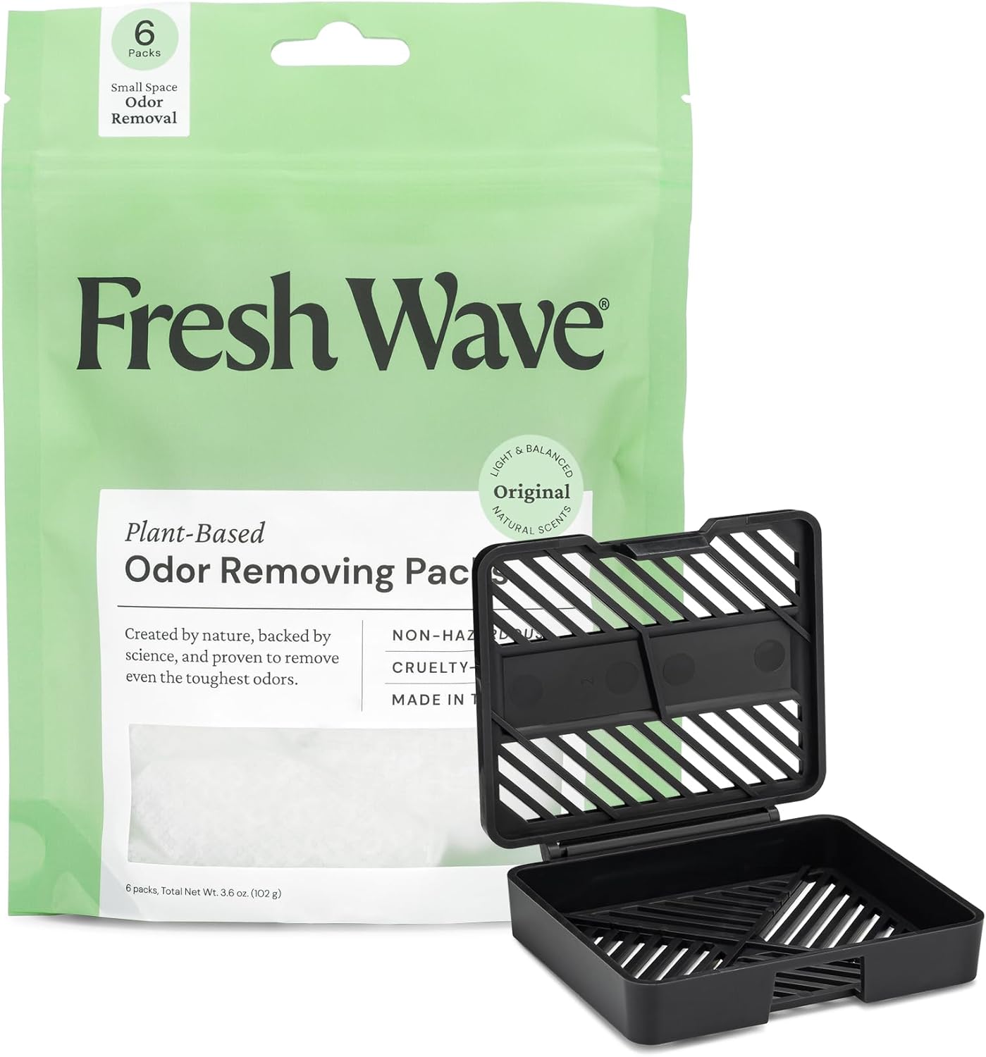 Fresh Wave Original Odor Eliminating & Deodorizing Packs - Bag of 6 & Fresh Pod Case - Safer Odor