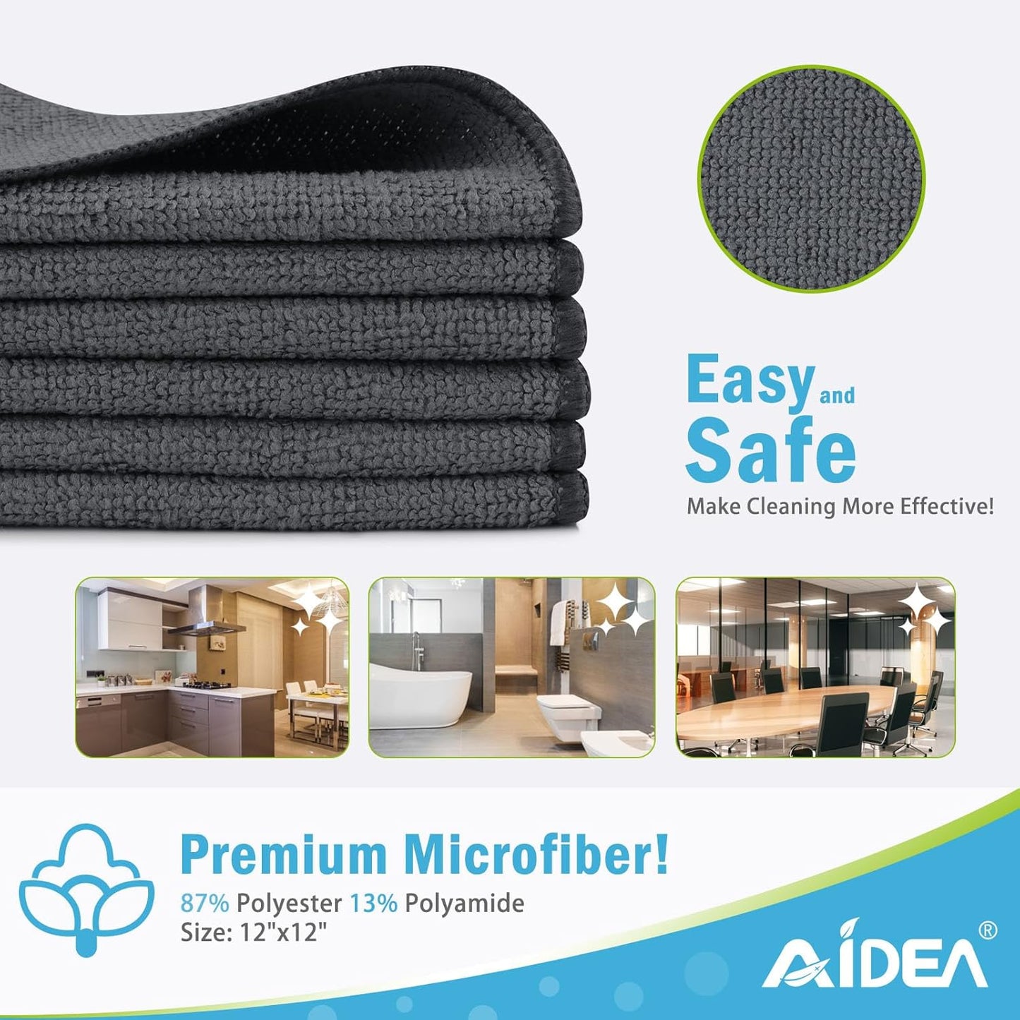 AIDEA Microfiber Cleaning Cloth-12PK, Soft Microfiber Towels for Cars, Absorbent Cleaning Rags