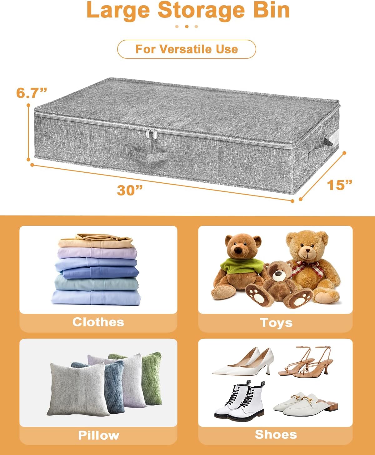 Under Bed Storage, 2 Pack Underbed Storage Container Bags With Lid, Foldable Sturdy Clothes Storage