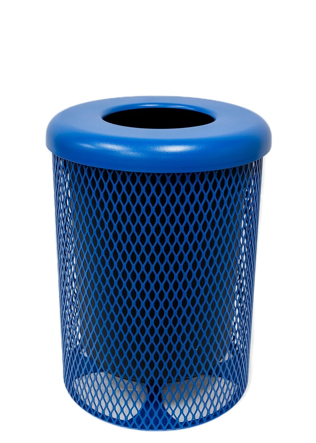 COATEDOUTDOORFURNITURE RFT-TXTLBL Heavy Duty Round Trash Receptacle with Flat Top, Liner Included