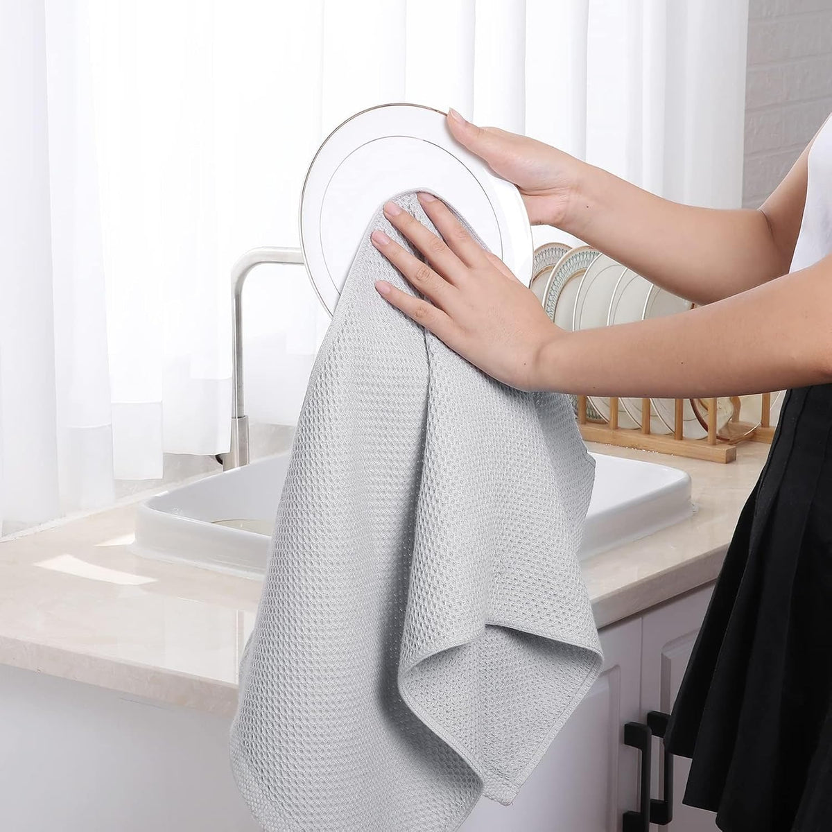 Homaxy 100% Cotton Waffle Weave Kitchen Dish Towels, Ultra Soft Absorbent Quick Drying Cleaning