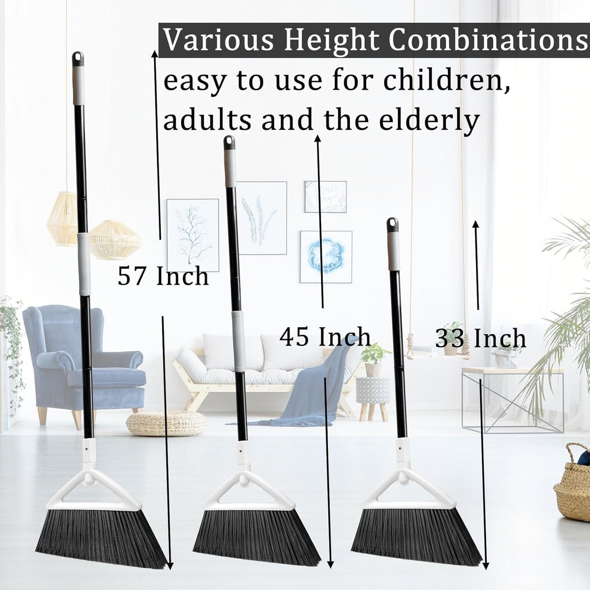 4 Pack Outdoor Indoor Broom, Brooms for Sweeeping Indoor, Heavy-Duty Kitchen Broom with Long Pole