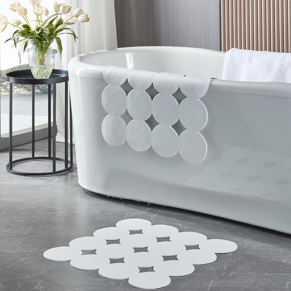 Square Shower Mat Nonslip - 2PCS Rubber Bathtub Mat with Suction Cups for Inside Shower Bathroom
