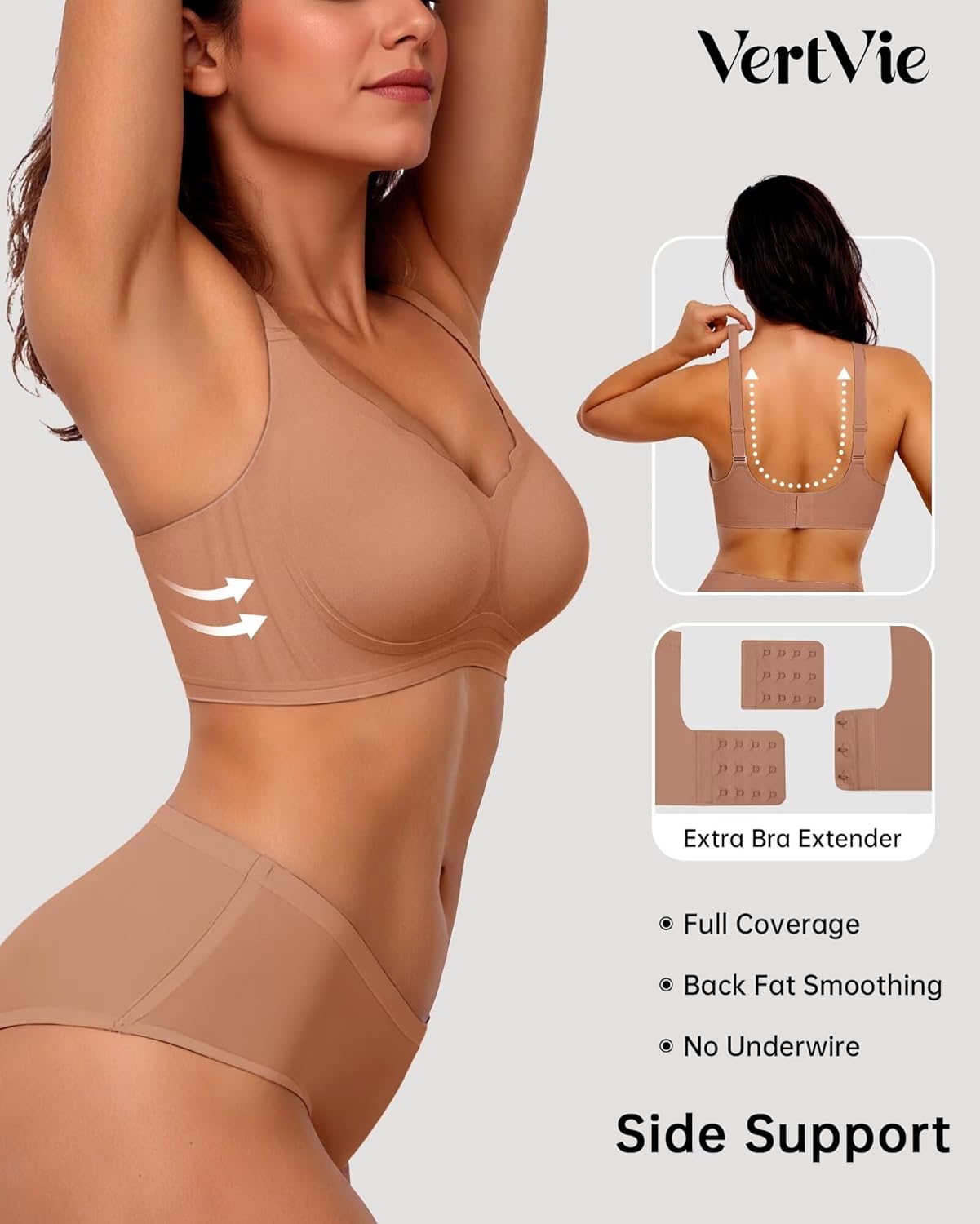 Vertvie Womens Seamless Bras No Underwire Supportive Wireless Push Up Full Coverage Bralette