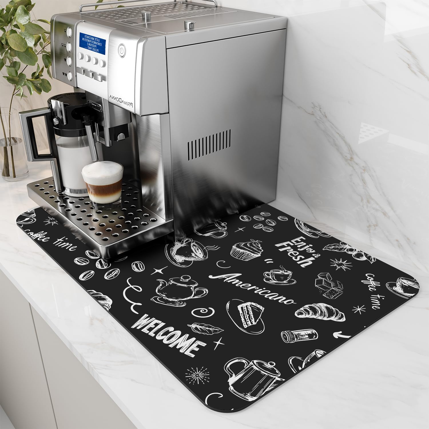 AMOAMI Coffee Mat Hide Stain Rubber Backed Absorbent Dish Drying Mat for Kitchen Counter - Fits
