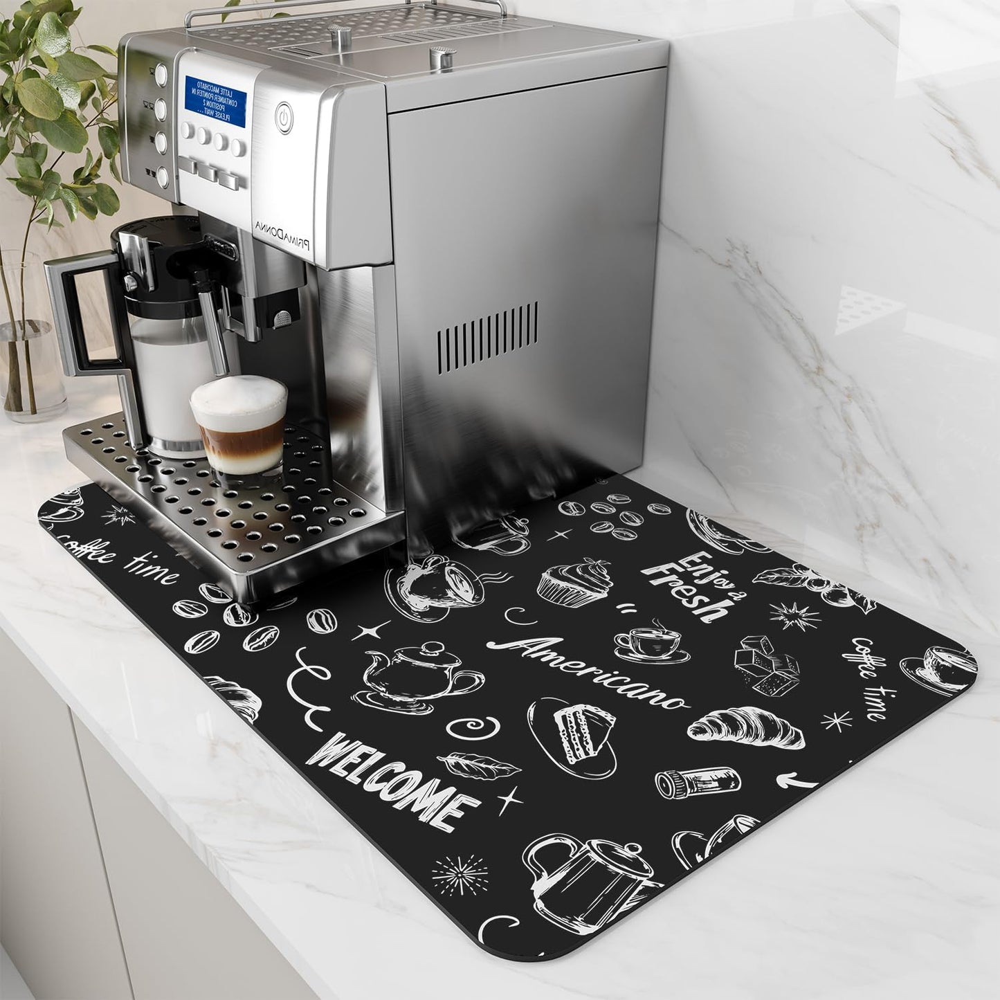 AMOAMI Coffee Mat Hide Stain Rubber Backed Absorbent Dish Drying Mat for Kitchen Counter - Fits