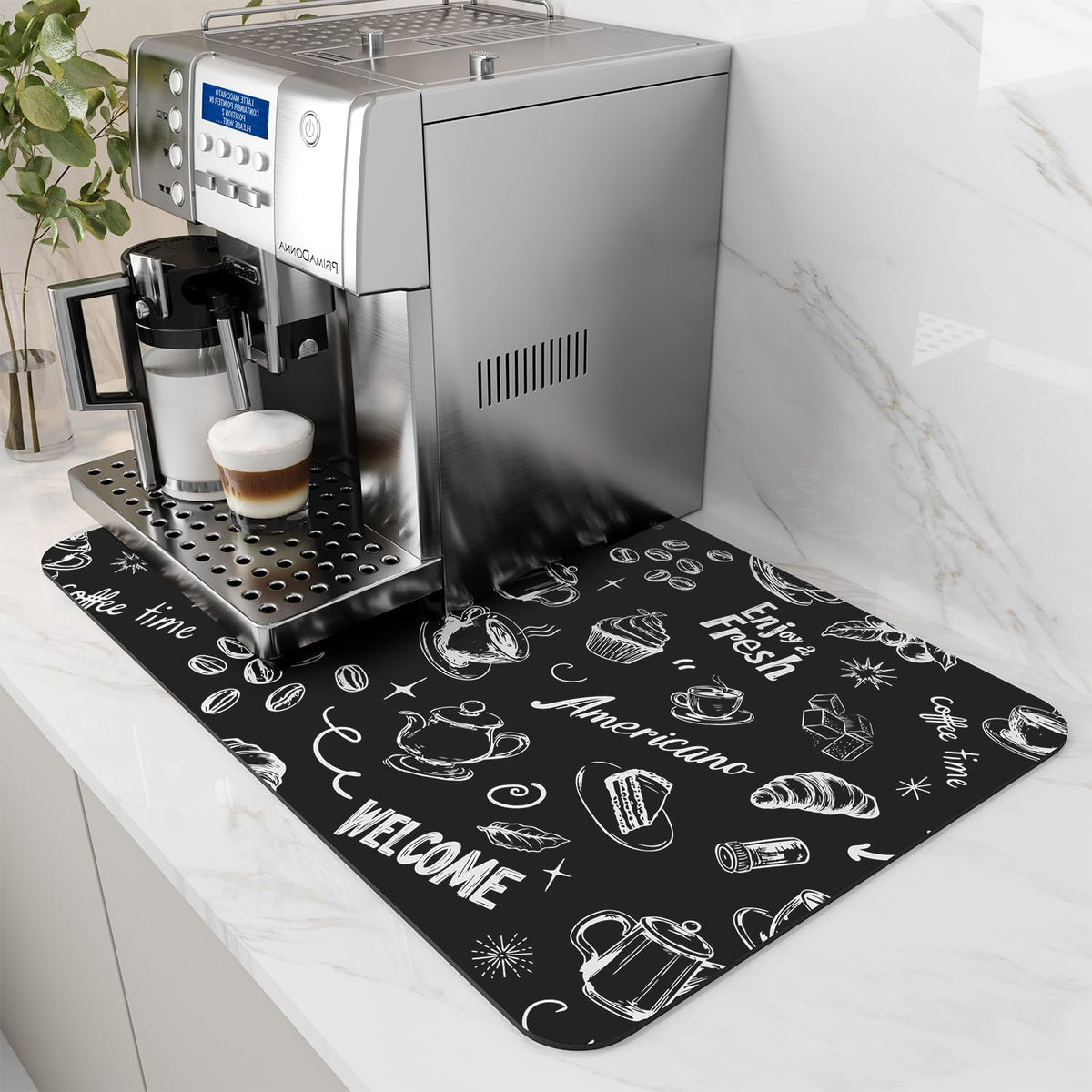 AMOAMI Coffee Mat Hide Stain Rubber Backed Absorbent Dish Drying Mat for Kitchen Counter - Fits