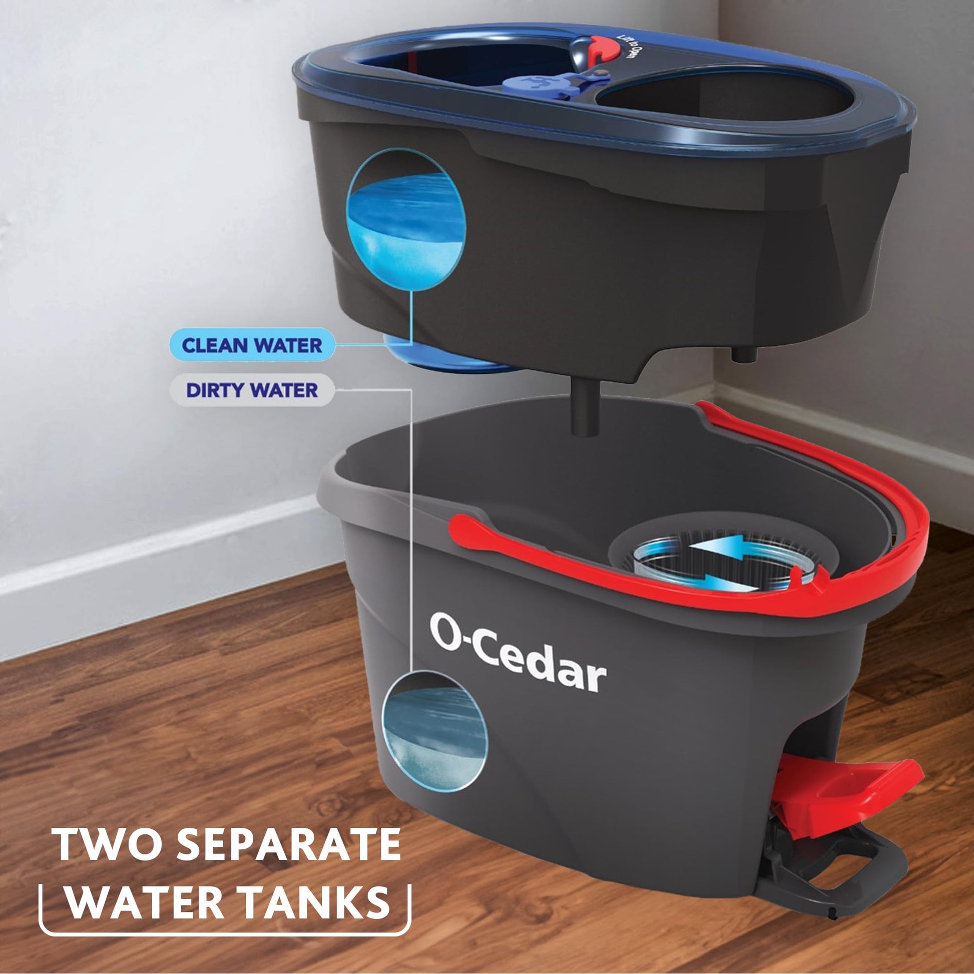 O-Cedar RinseClean Spin Mop & Bucket System + 2 Extra Mop Heads| Clean with Clean Water | Removes