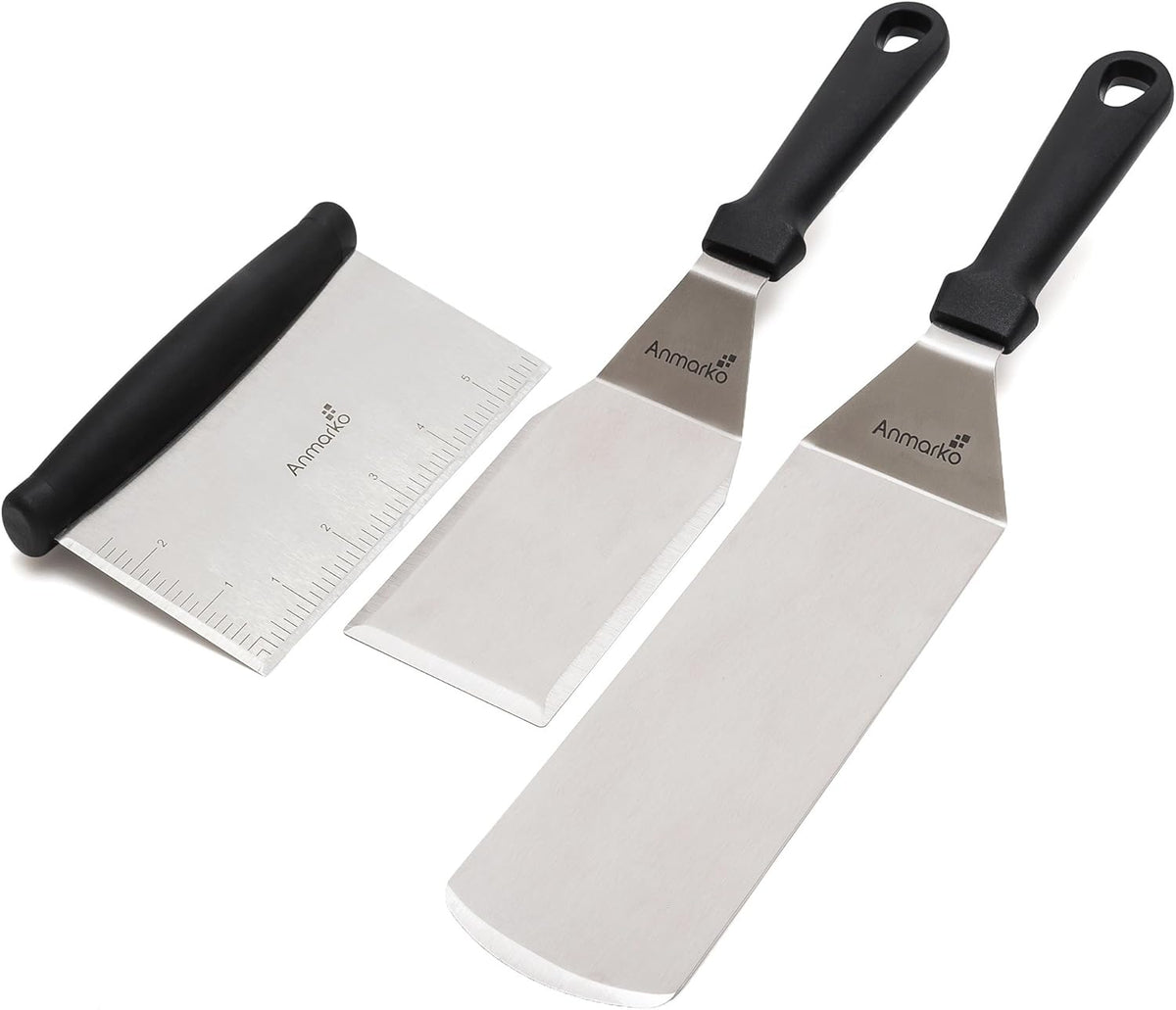 Metal Spatula Stainless Steel and Scraper - Professional Chef Griddle Spatulas Set of 3 - Heavy