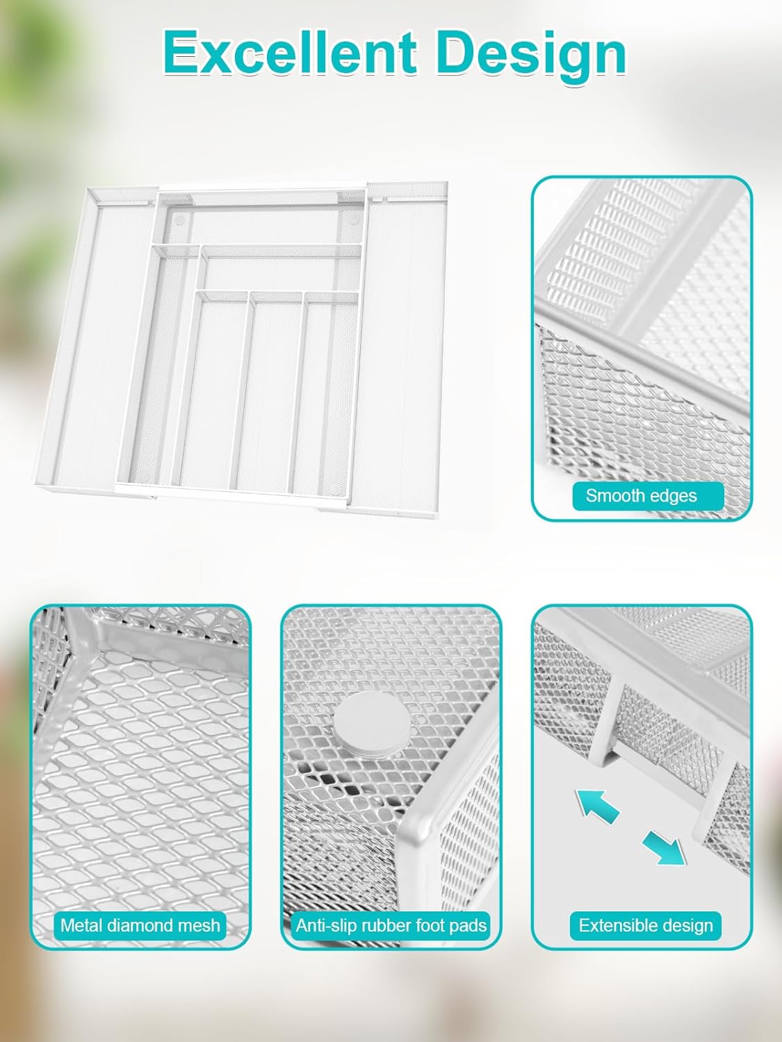 Silverware Organizer Metal Mesh, Large Drawer Organizer, Utensil Cutlery Tray for kitchen drawers
