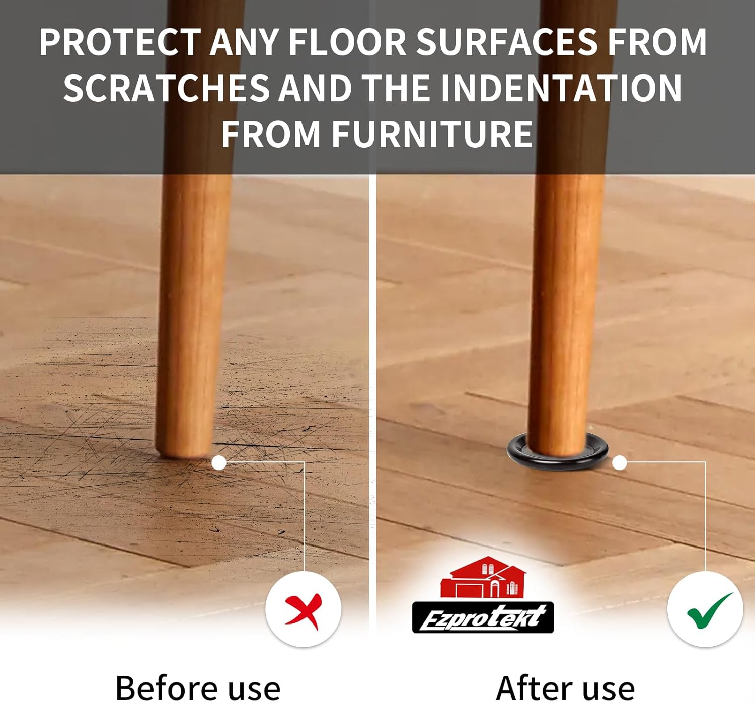 Ezprotekt 1 5/8" Round Non Slip Furniture Pads for Hardwood & Tile Floors, 16 Pcs Anti Skid