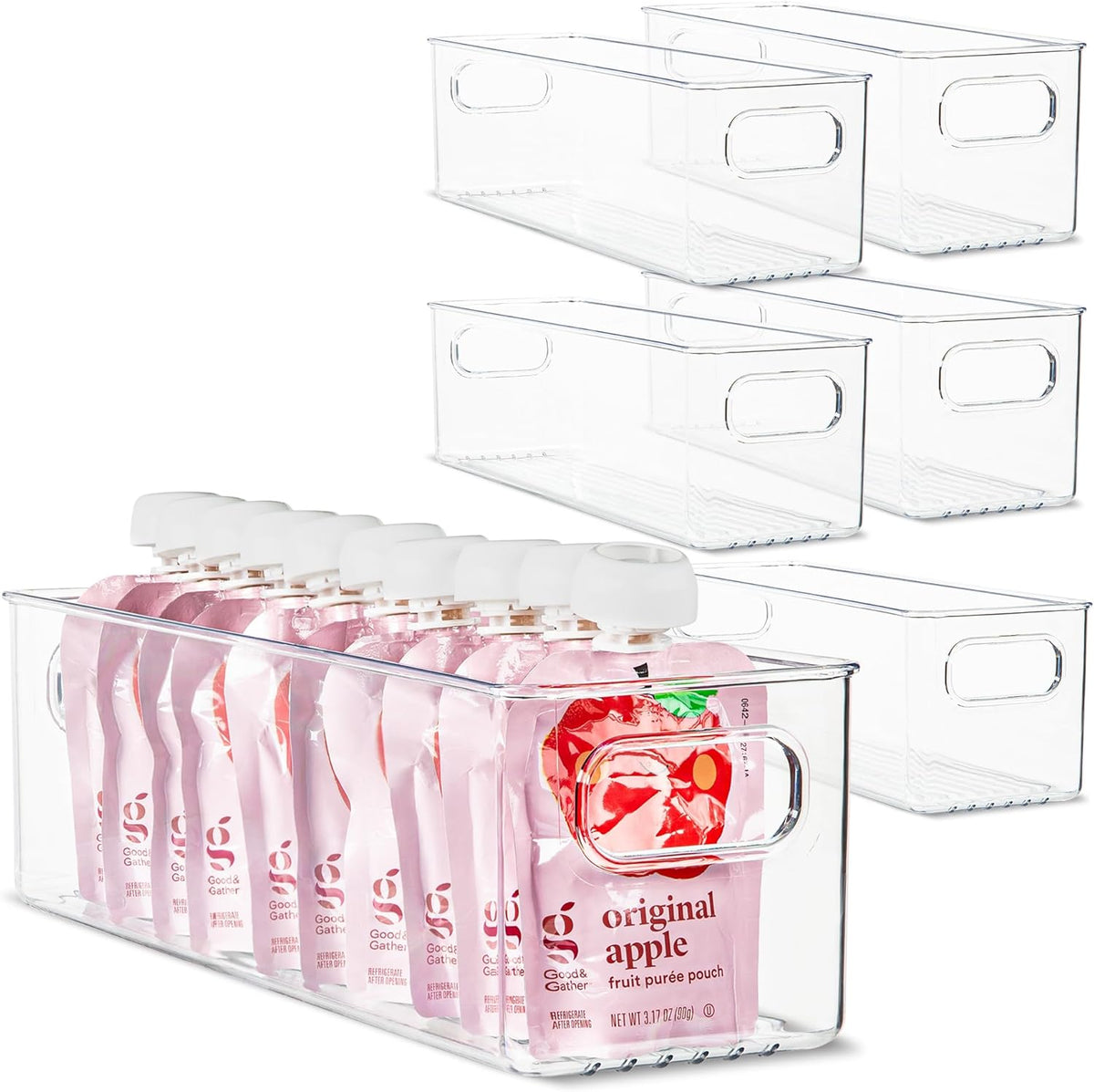 Plastic Food Storage 6 Pack Clear Container Bin with Handles for Organizing Kitchen, Pantry