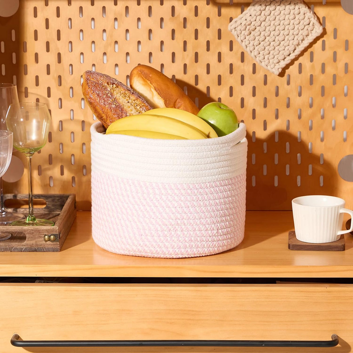 Small Basket for Organizing | Cube Shelf Closet Storage Baskets | 9.7×9.7×7.1” | Woven Rope Gift