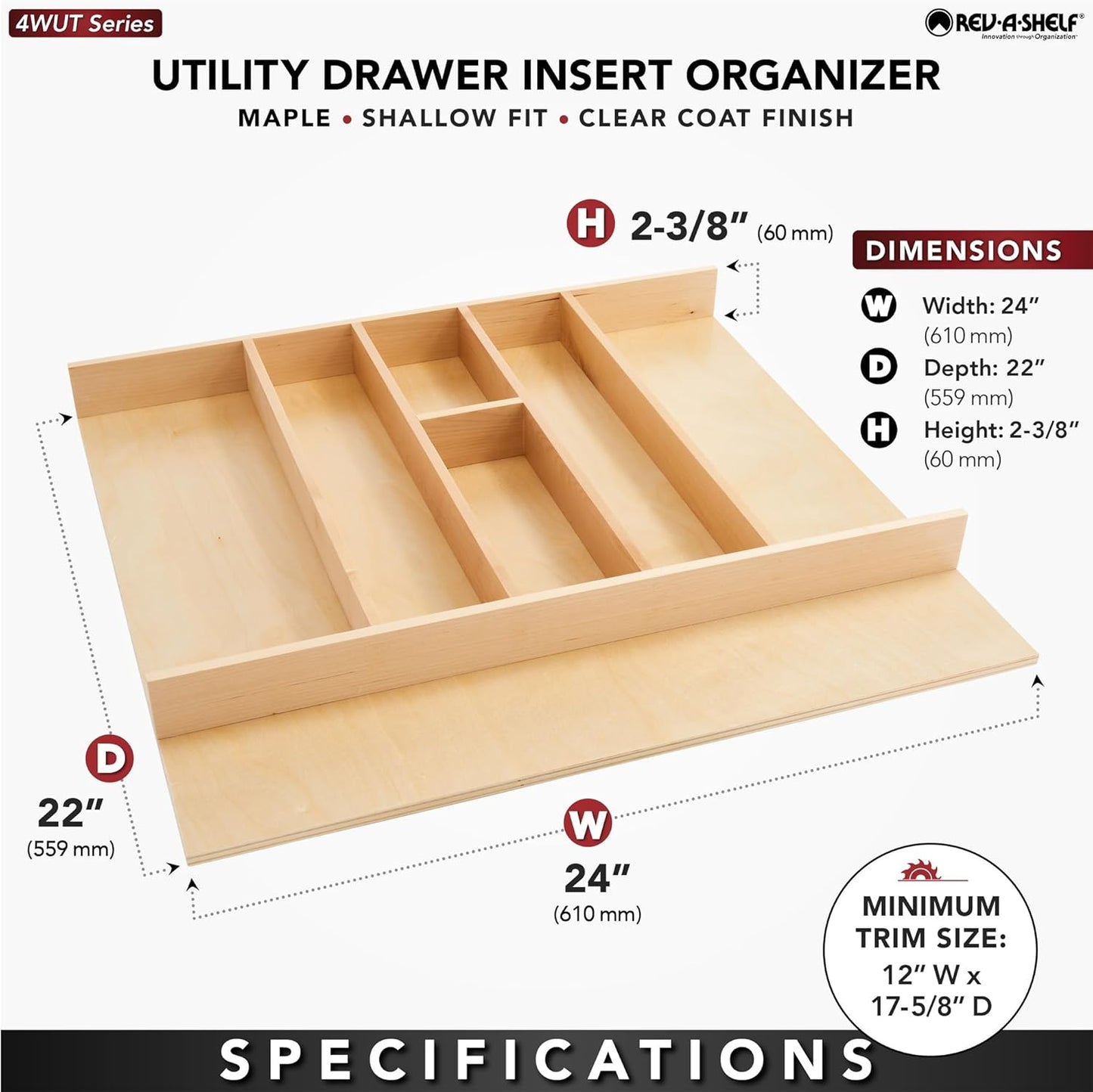 Rev-A-Shelf Trim-to-Fit Shallow Drawer Organizer for Kitchen Utensils, Cutlery Cabinet Storage