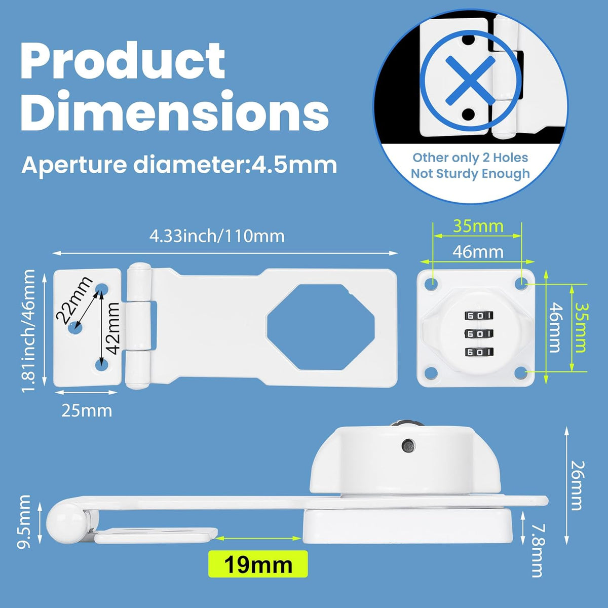 Keyless Cabinet Lock with Combination Code - 3-Digit Password Hasp Latch Lock for Drawers, Bifold