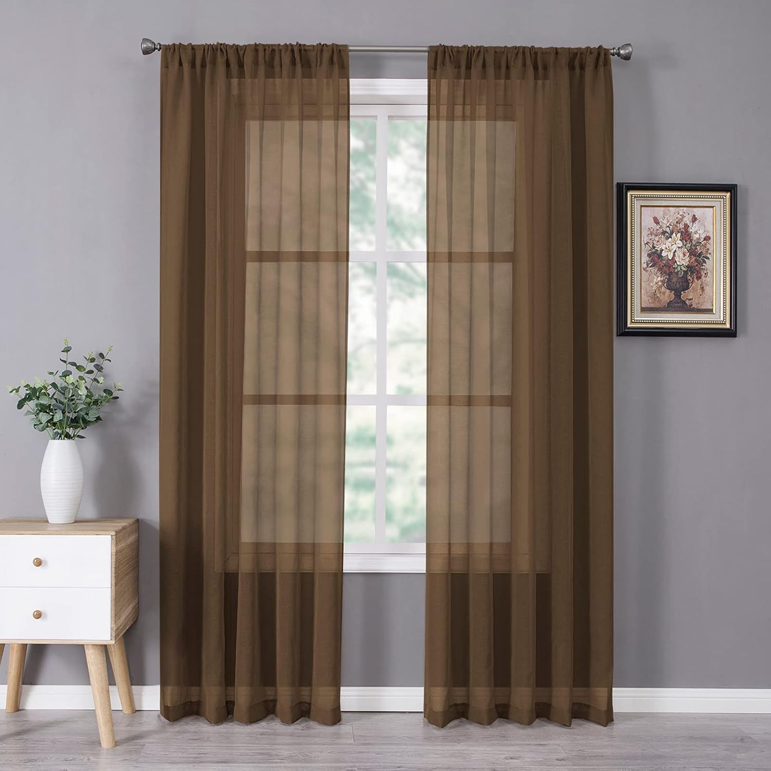 Tollpiz Sheer Curtains Linen Textured Bedroom Curtain Sheers Light Filtering Rod Pocket Voile