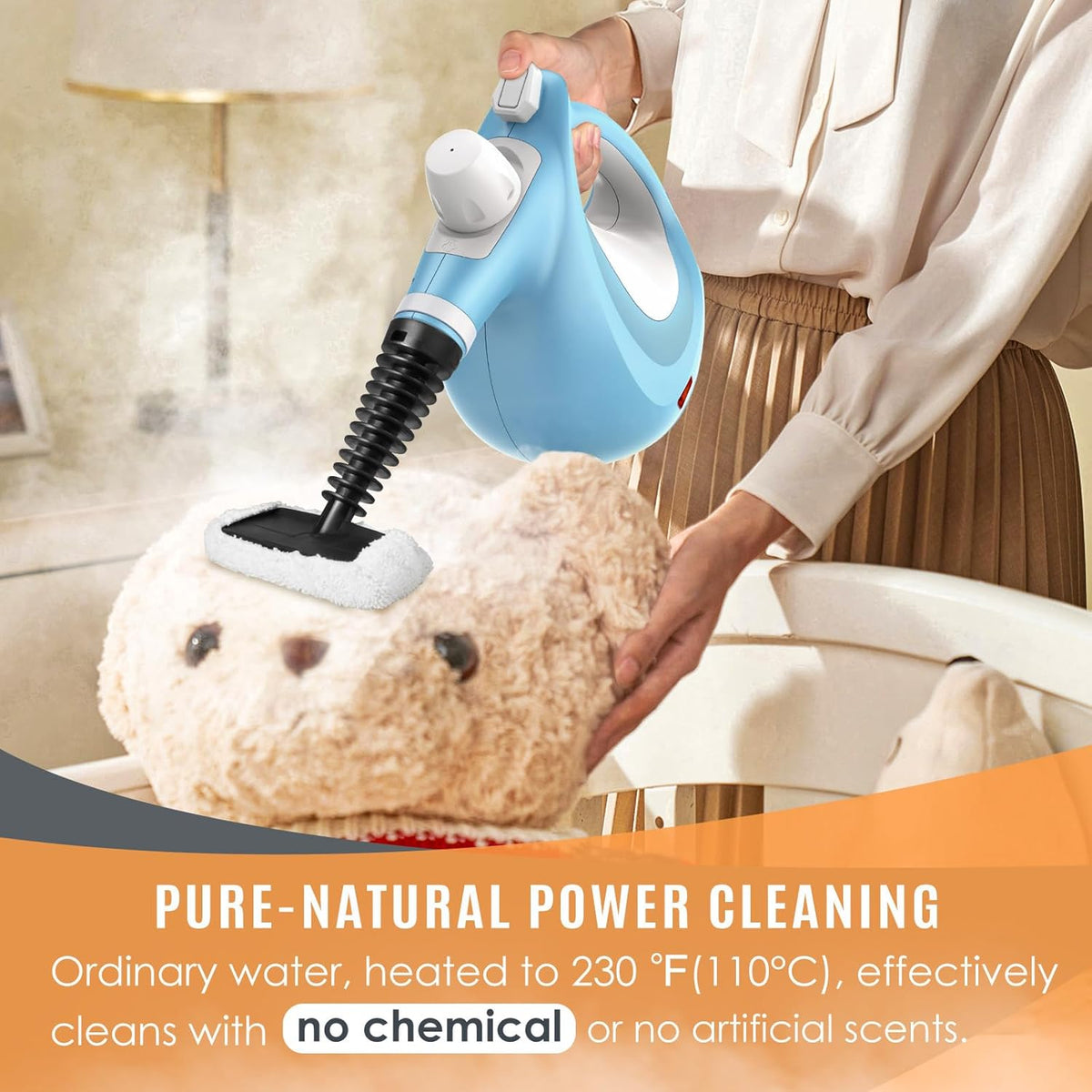 Pressurized Handheld Multi-Surface Natural Steam Cleaner with 12 pcs Accessories, Multi-Purpose