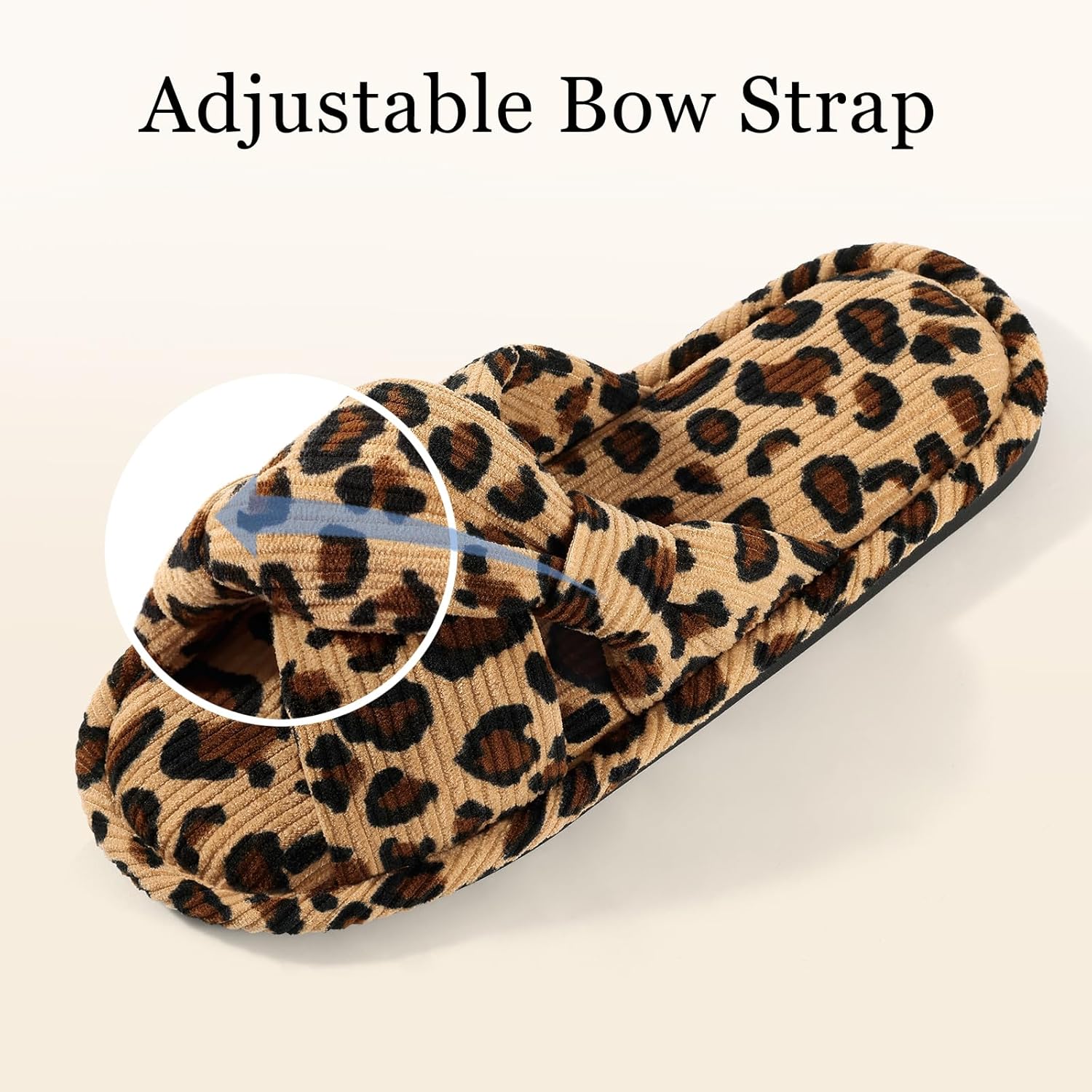 Evshine Summer House Slippers for Women Corduroy Cross Bow Indoor Slippers Open Toe Slip On Bedroom