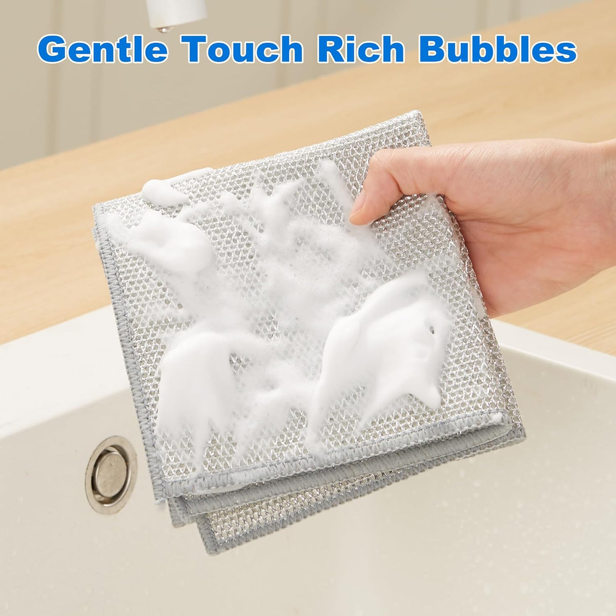 JOYMOOP Dual-Sided Silver Microfiber Cleaning Cloth, Reusable Non-Scratch Dishwashing Rag