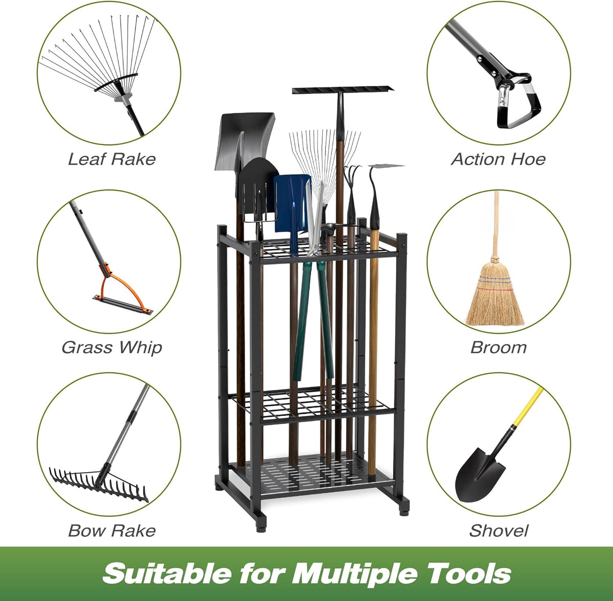 Garden Tool Organizer, Yard Tool Tower Rack for Garage Organization and Storage, Up to 35