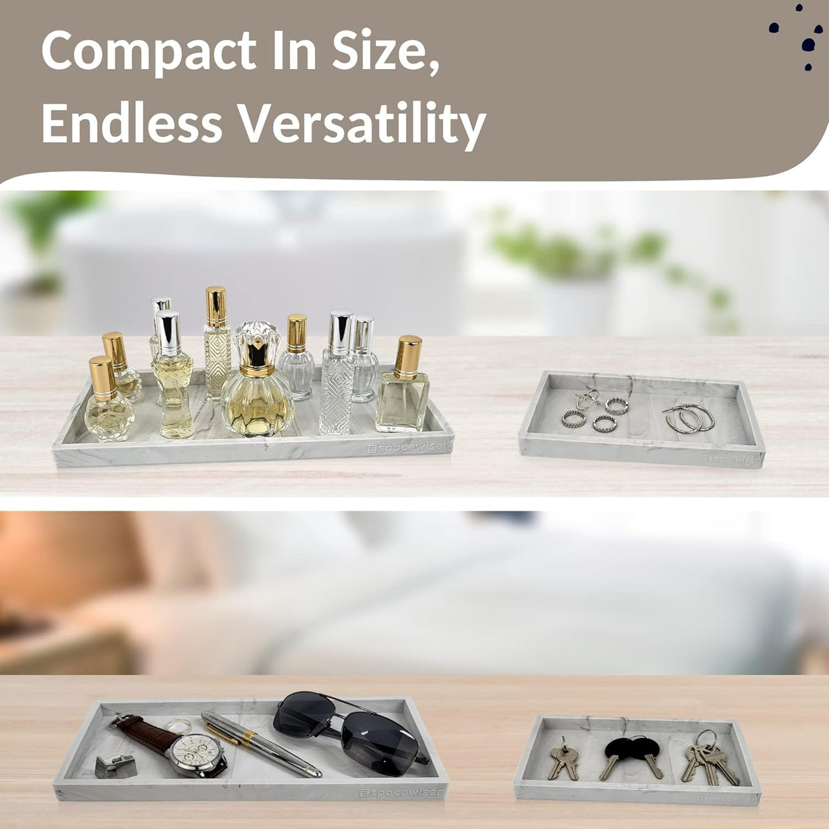 Countertop and Vanity Tray - 2 PC (11” and 7”) Shatterproof Silicone Kitchen and Bathroom Trays for