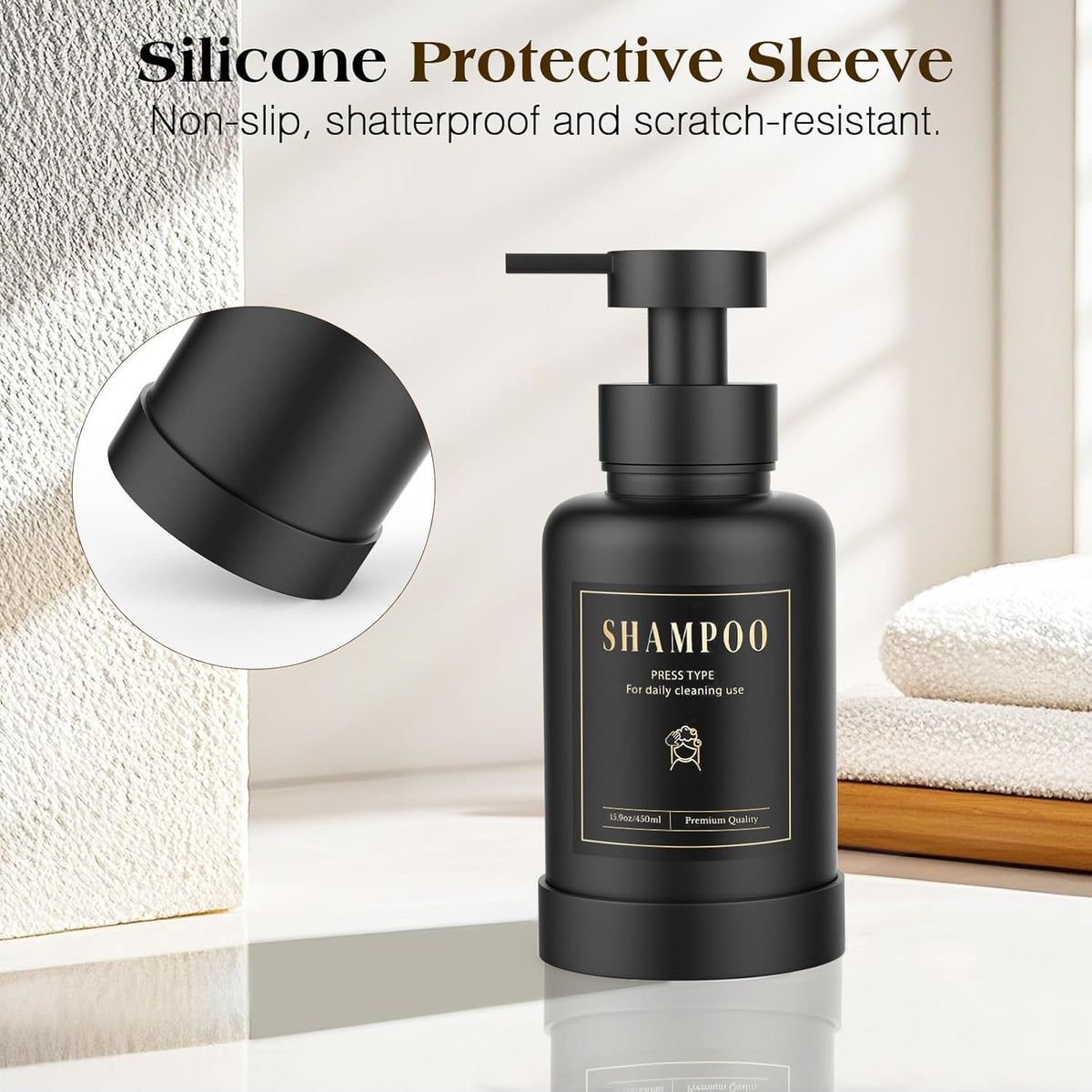 Luxspire Foaming Soap Dispenser, Glass Foam Pump Soap Dispenser, Non-Slip Hand Soap Container with