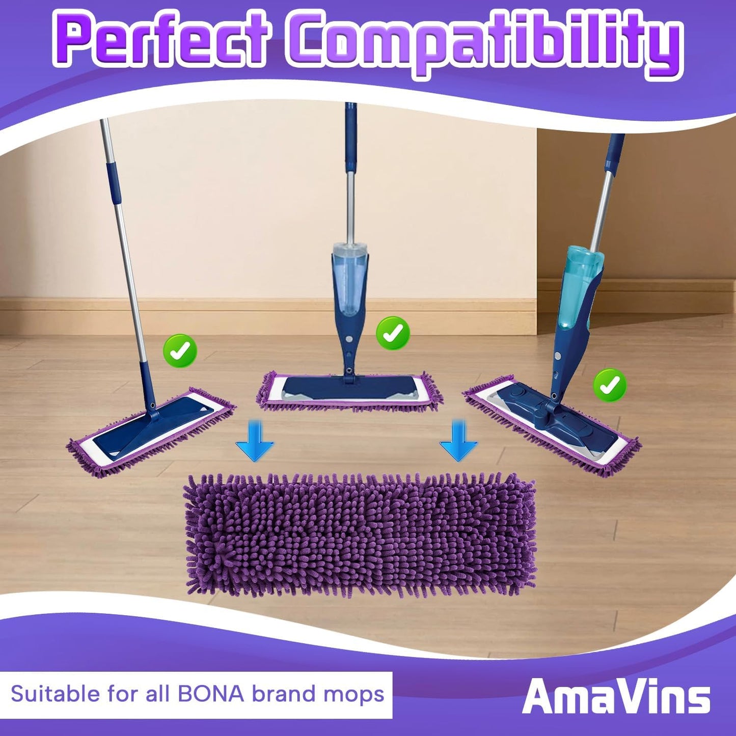 2 Pack Pet System Microfiber Sweeping Pad for Bona Mops, Reusable Pet Replacement Mop Pad for