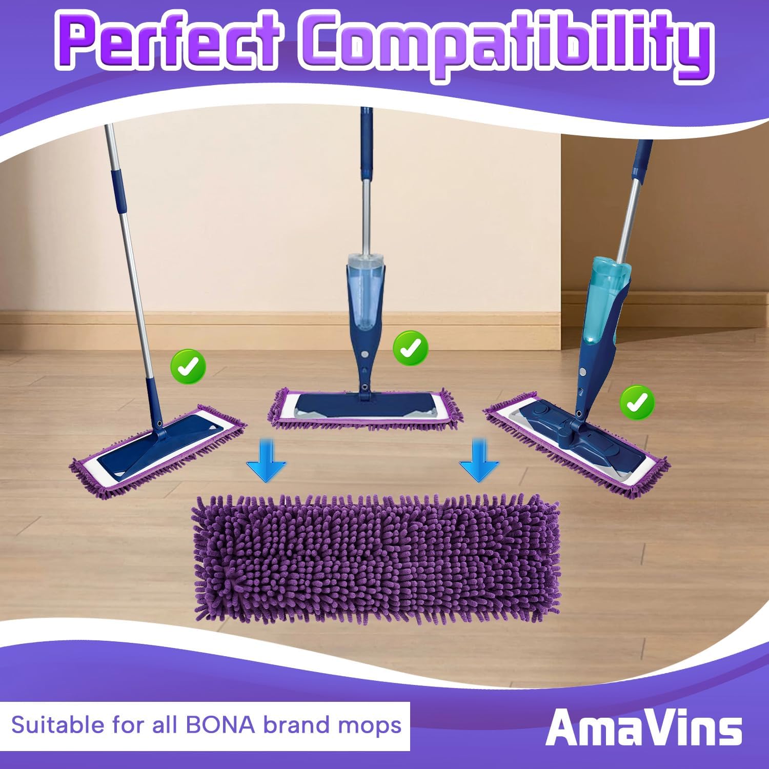 2 Pack Pet System Microfiber Sweeping Pad for Bona Mops, Reusable Pet Replacement Mop Pad for