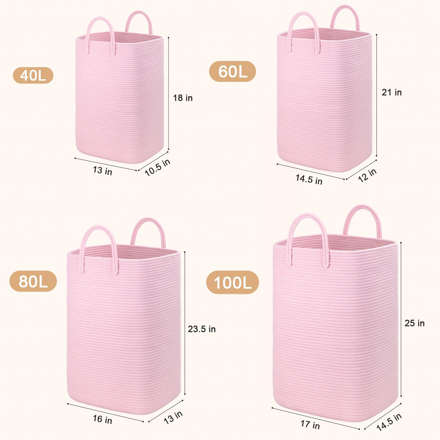 Laundry Basket,Woven Cotton Rope Laundry Hamper,40L Versatile Storage for Dirty Clothes,Baby