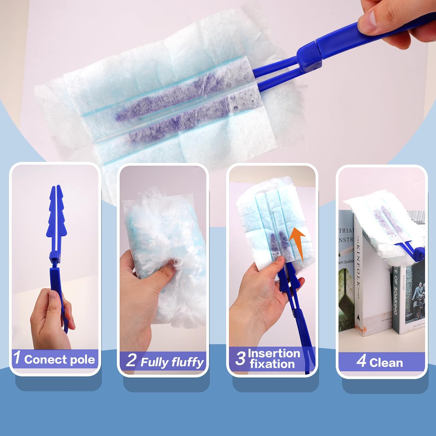 180° Dusters Multi Surface Duster Refills Kit Extender Handle (1 Long Handle to + 1 Short Handle +