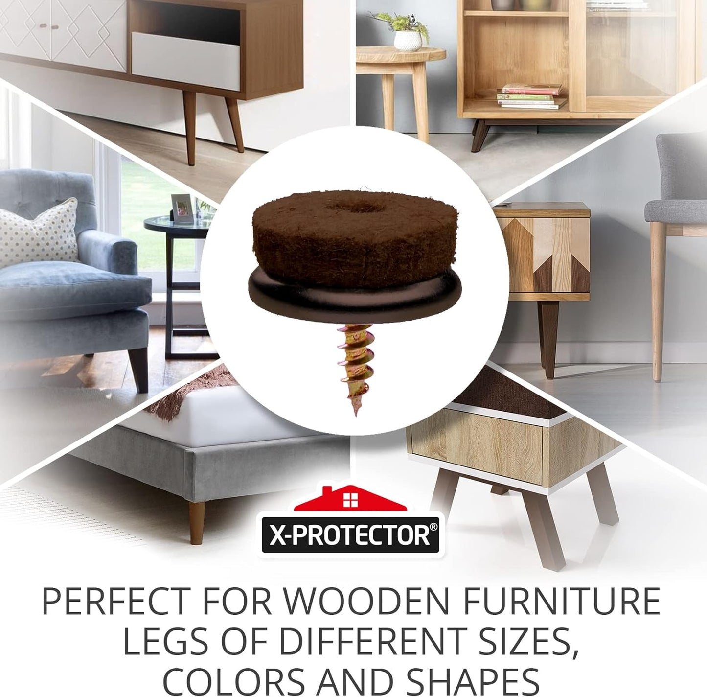 Screw-On Felt Furniture Pads X-Protector 24 PCS - 1.1” Chair Leg Floor Protectors for Hardwood