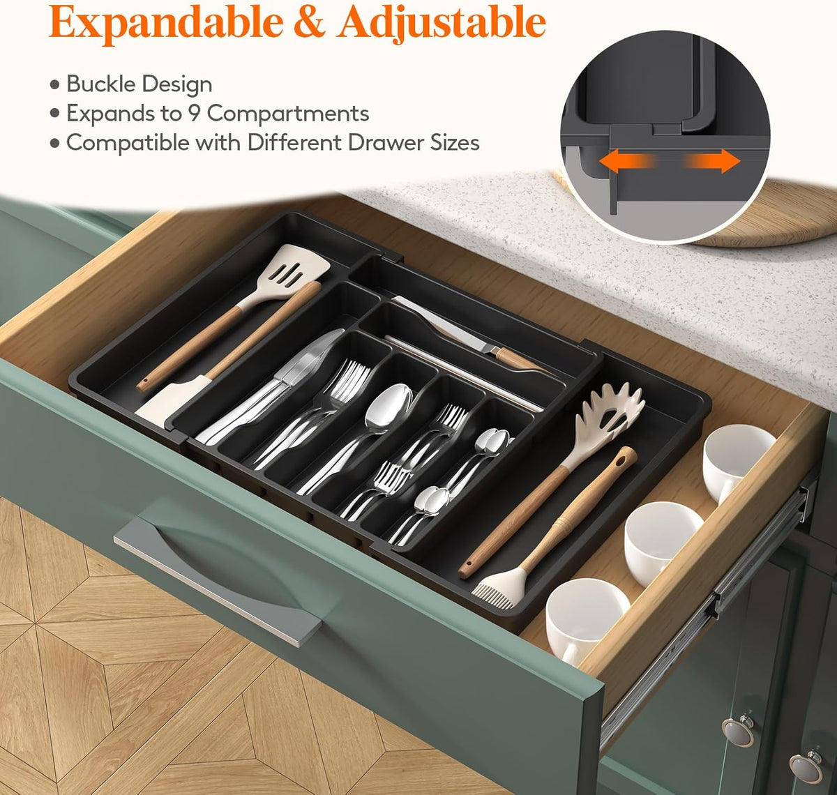 Lifewit Silverware Drawer Organizer, Expandable Utensil Organizer for Kitchen Drawers, Adjustable