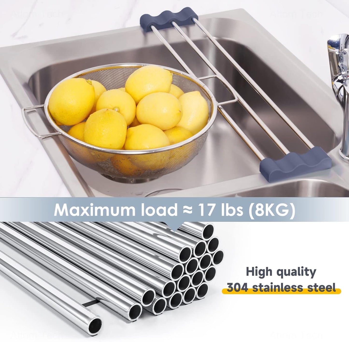Tomorotec Adjustable Over-The-Sink Kitchen Rack for Dishcloths, Sponges, Bottles and Brushes