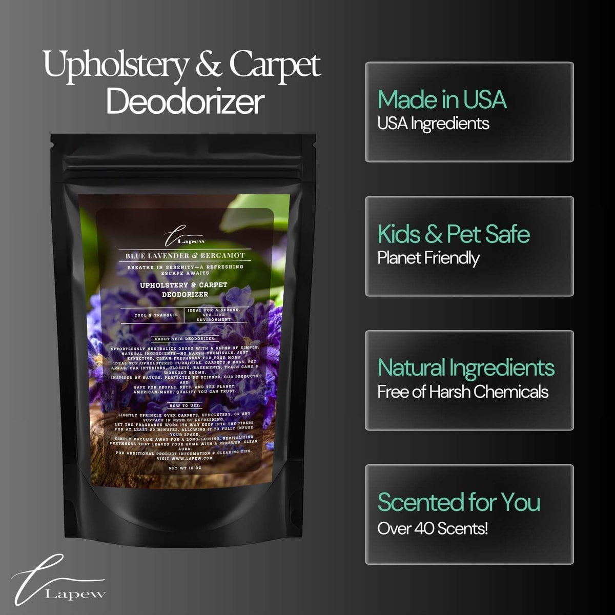 Blue Lavender & Bergamot Carpet Freshener Powder: Powerful Odor Eliminator for Home, Upholstery