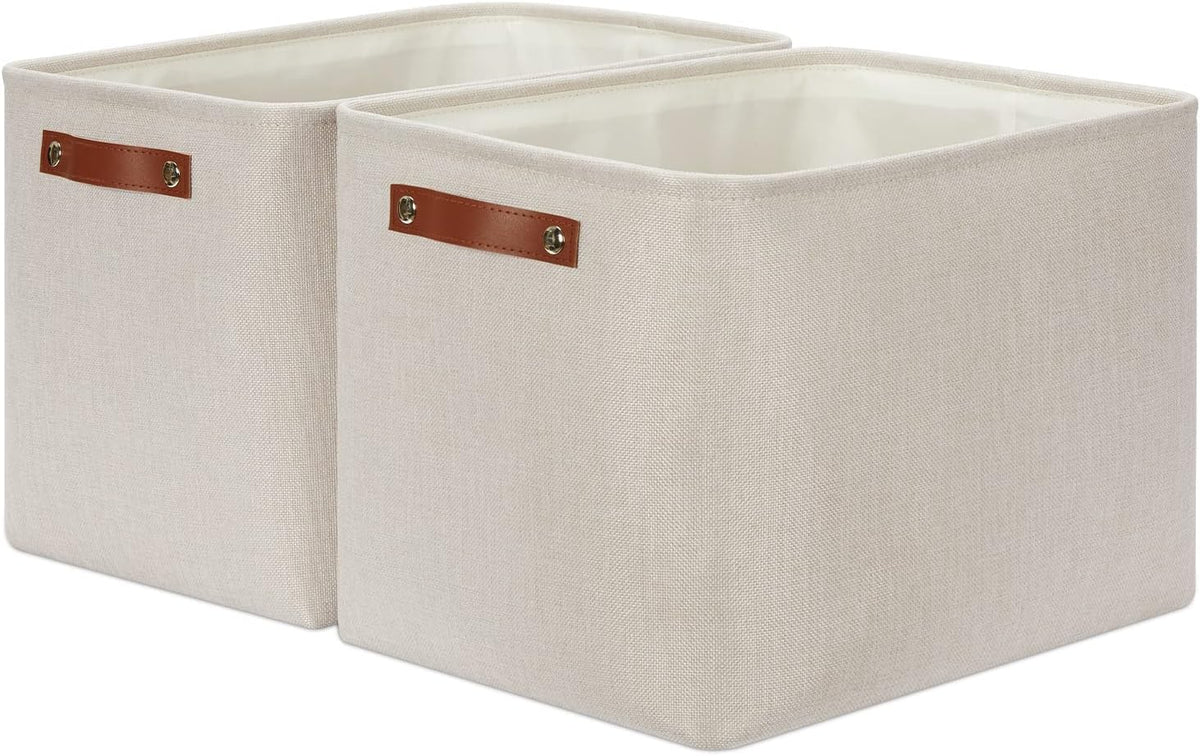 DULLEMELO 2-Pack Large Storage Baskets for Organizing 16"x12"x12" Canvas Fabric Storage Basket Bins