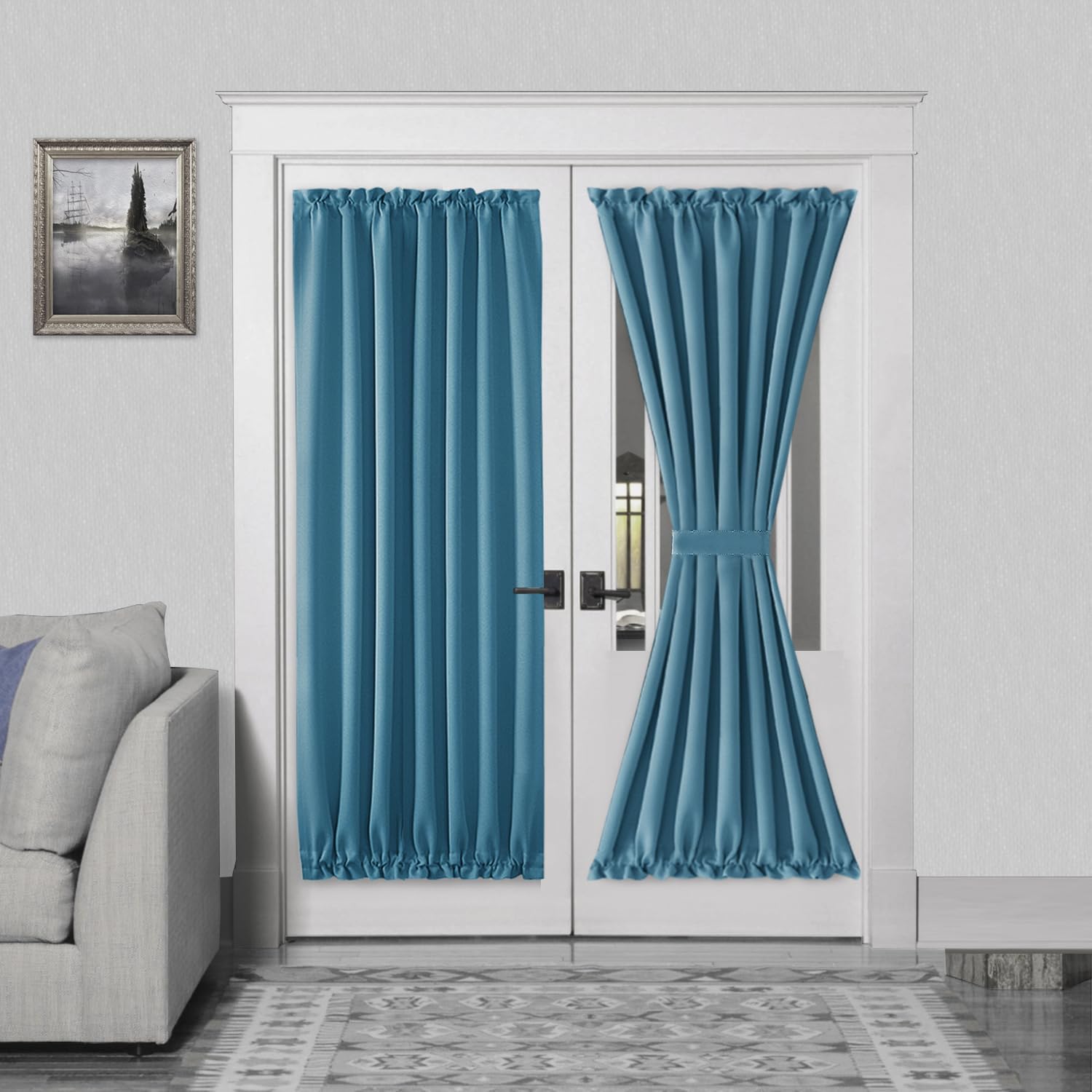 DWCN French Door Curtains – Rod Pocket Thermal Blackout Curtain for Doors with Glass Window