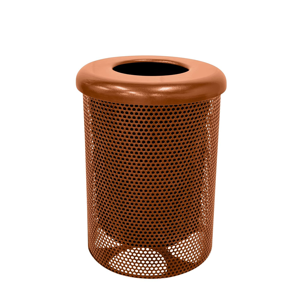 COATEDOUTDOORFURNITURE 32-Gallon Heavy-Duty Punched Steel Round Trash Receptacle, Commercial