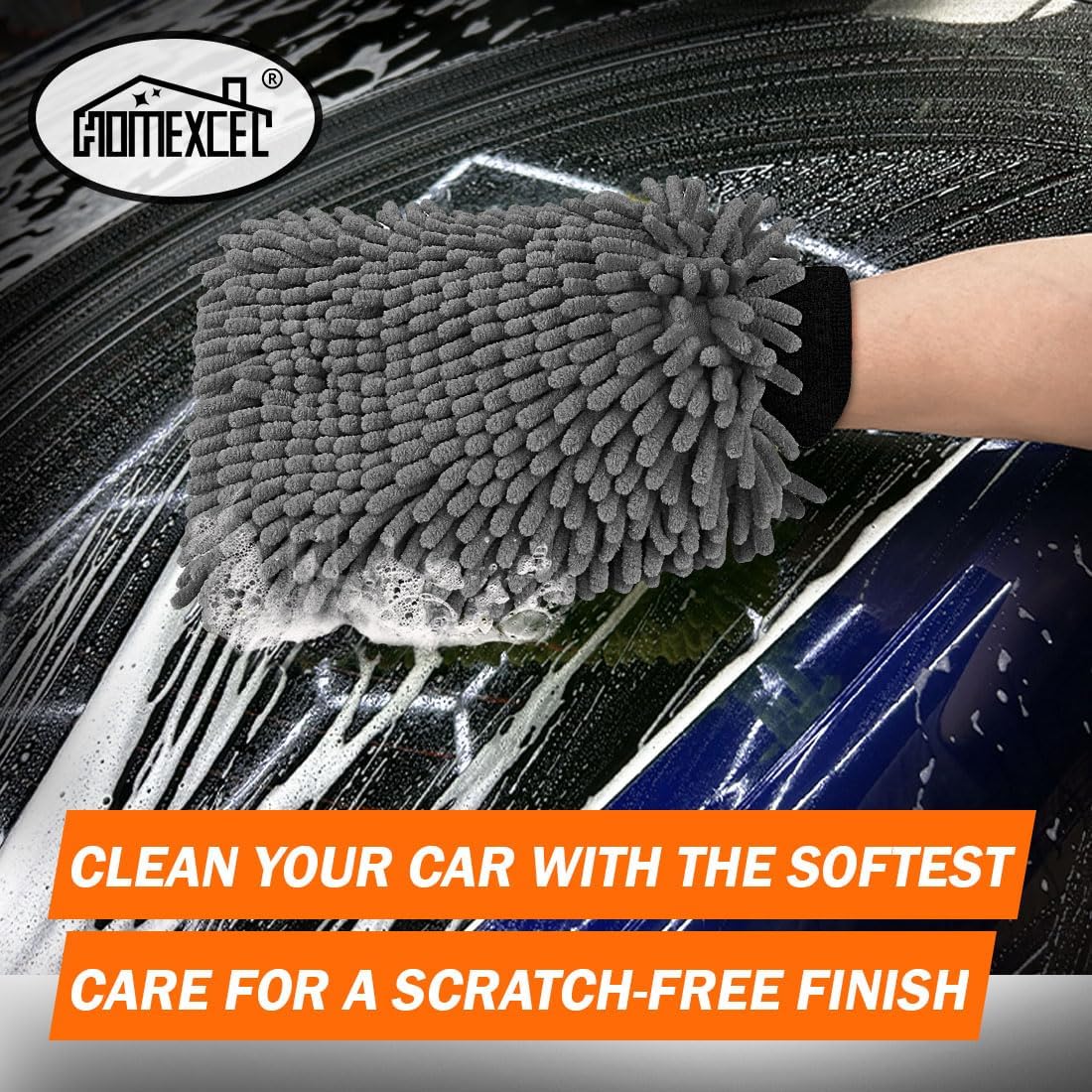 HOMEXCEL Car Wash Mitt, 2PK Chenille Microfiber Wash Mitt, Scratch-Free & Lint-Free, Rich Foam