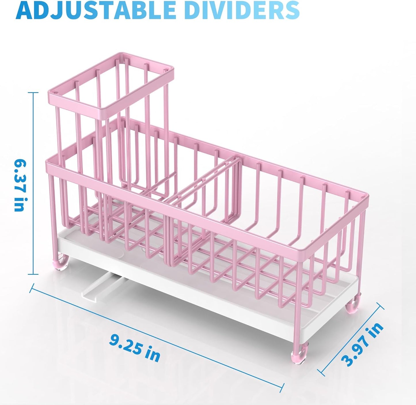 Cisily Pink Sponge Holder for Kitchen Sink, Sink Caddy Organizer with High Brush Holder, Countertop